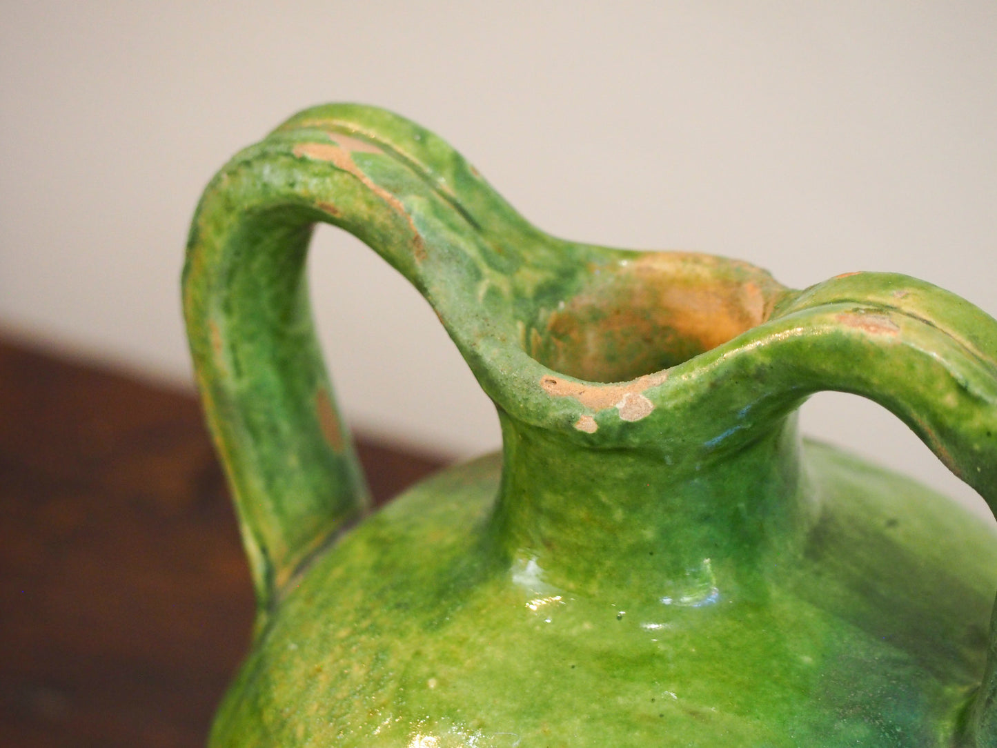 Antique Green Glazed Southern French Orjol Jug / Ceramic Pot