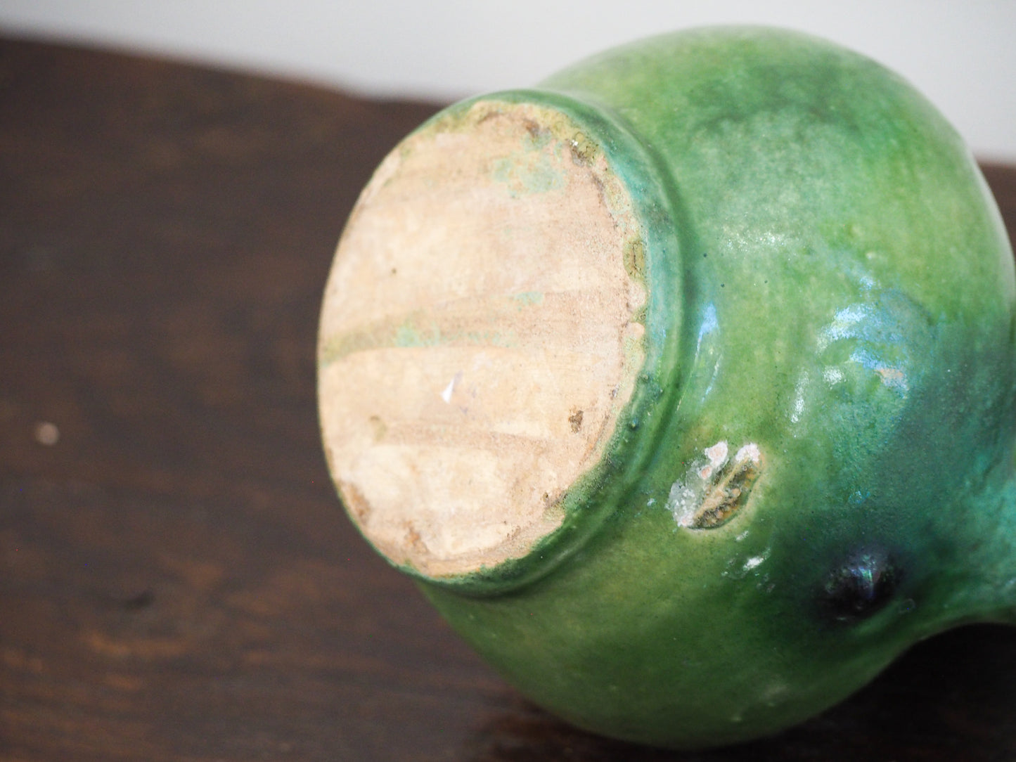 Antique Green Glazed Southern French Orjol Jug / Ceramic Pot