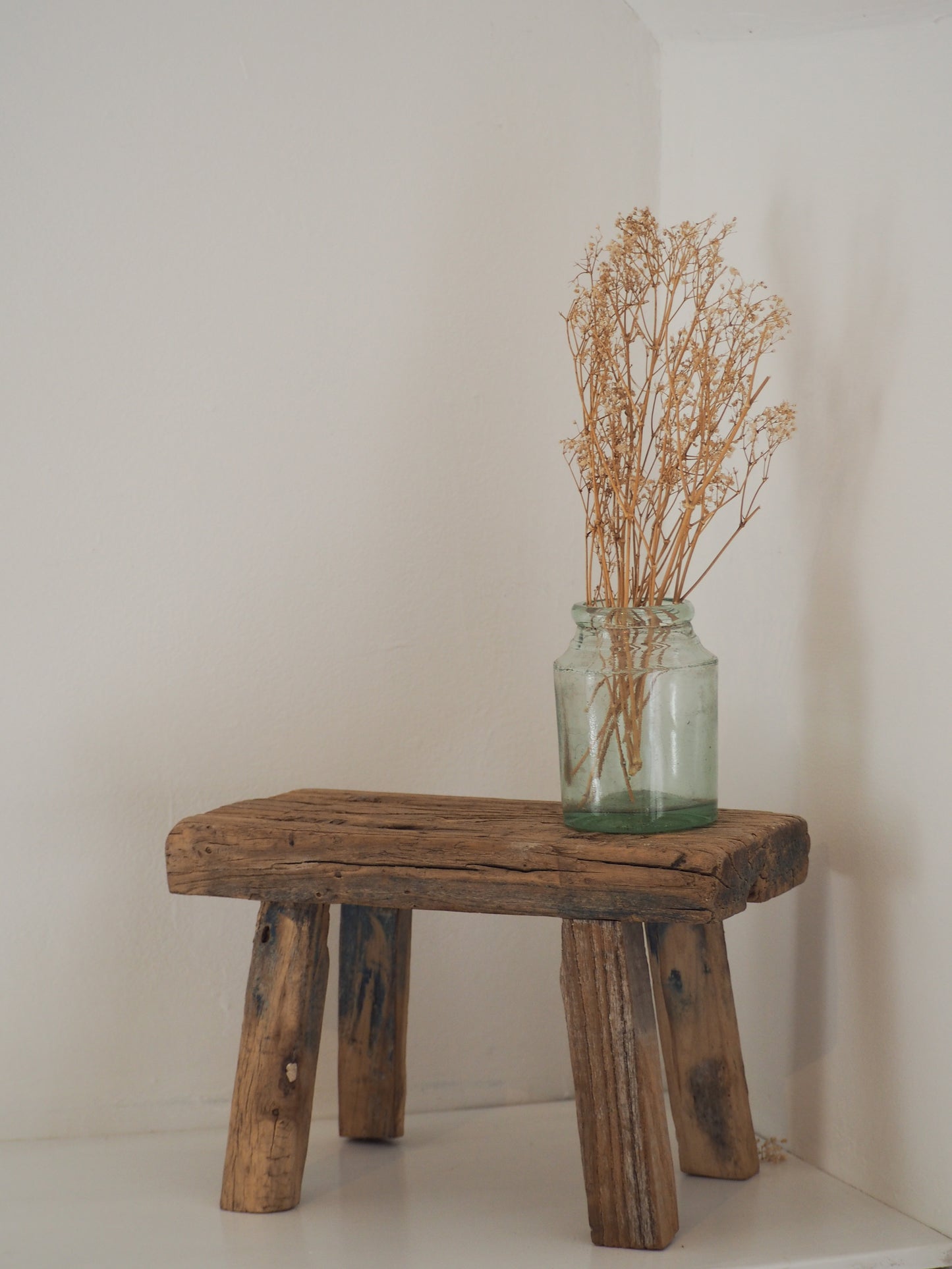 Antique Vintage Small Elm Rustic Wooden Farmhouse Stool / Milking Stool