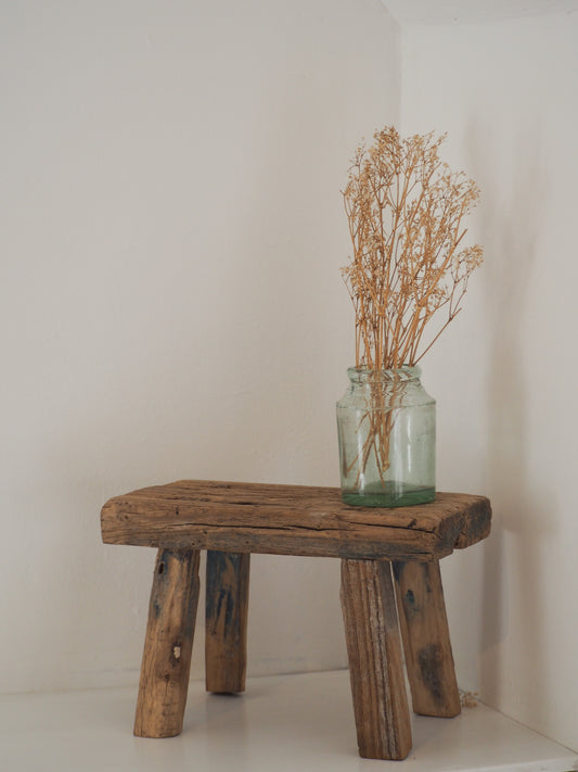 Antique Vintage Small Elm Rustic Wooden Farmhouse Stool / Milking Stool