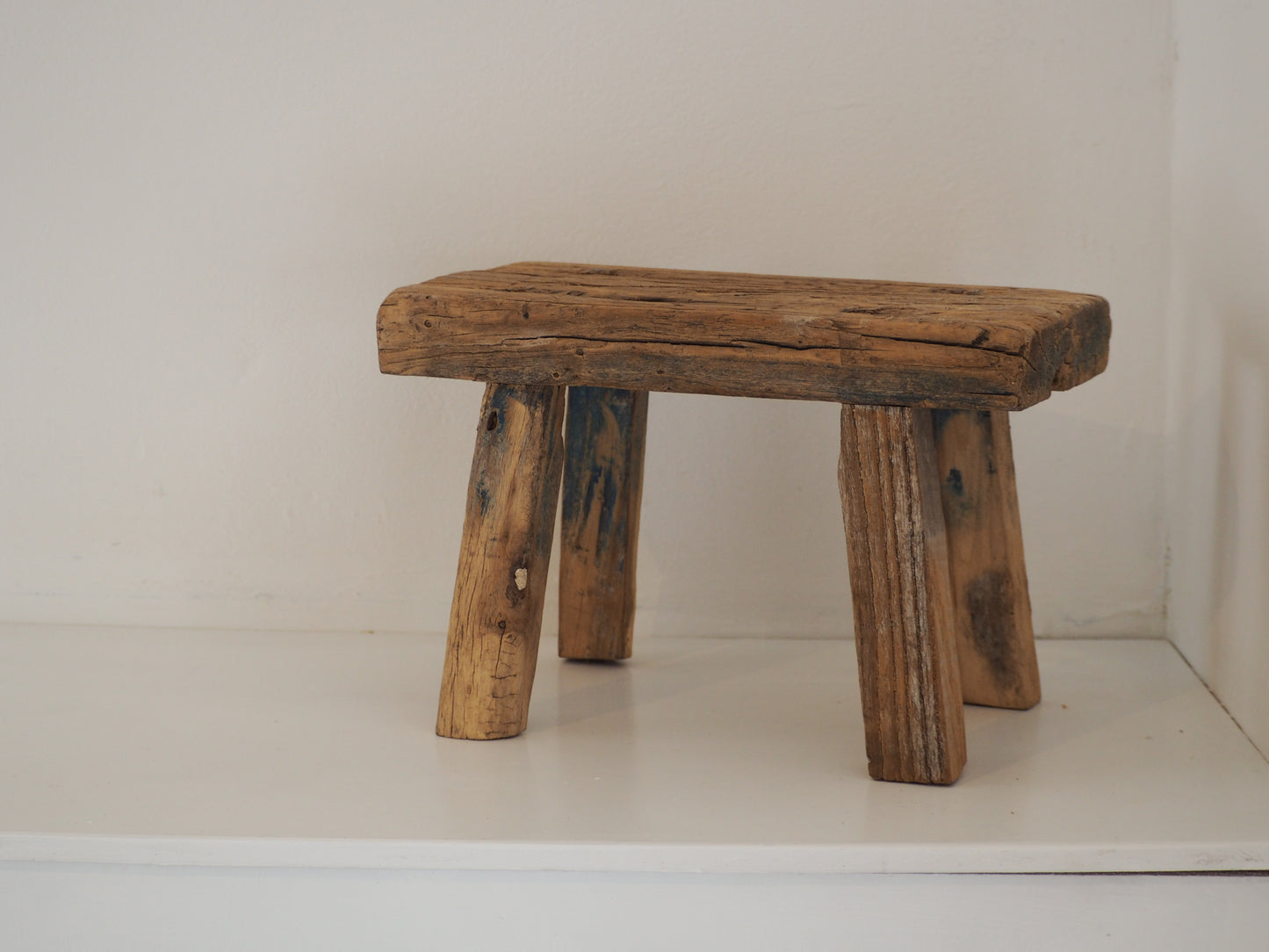 Antique Vintage Small Elm Rustic Wooden Farmhouse Stool / Milking Stool