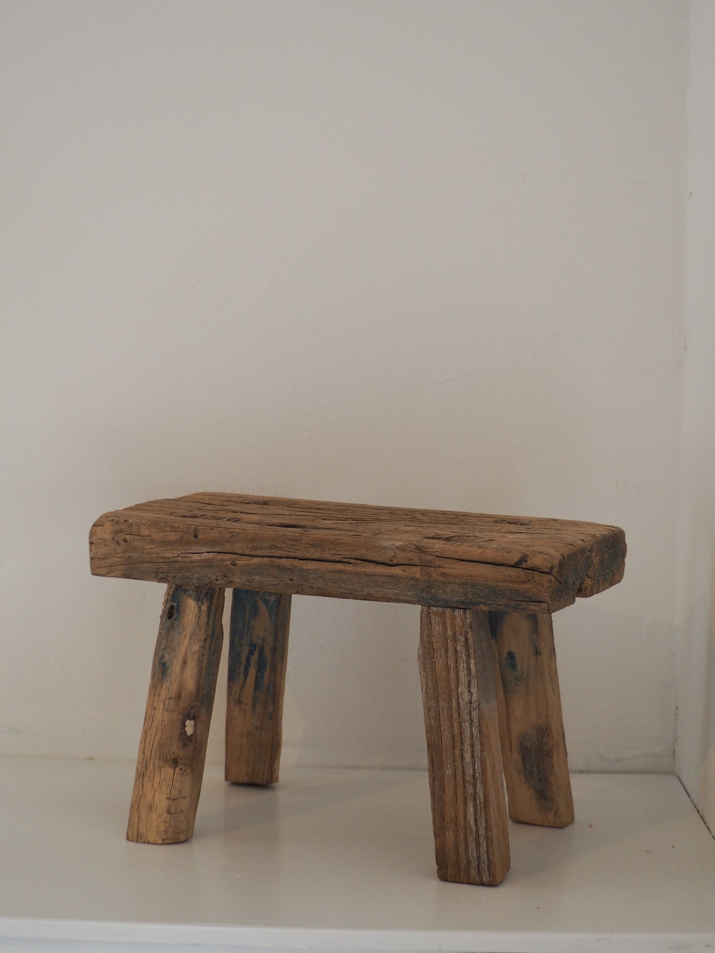 Antique Vintage Small Elm Rustic Wooden Farmhouse Stool / Milking Stool