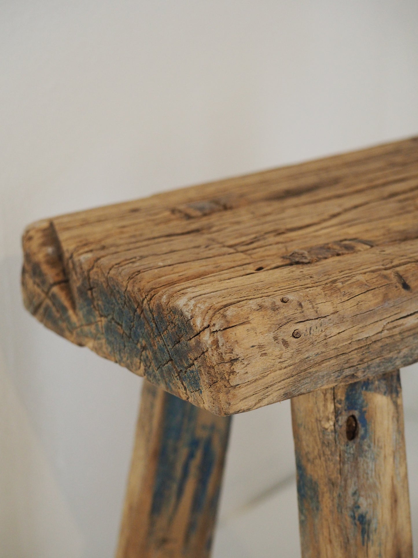 Antique Vintage Small Elm Rustic Wooden Farmhouse Stool / Milking Stool