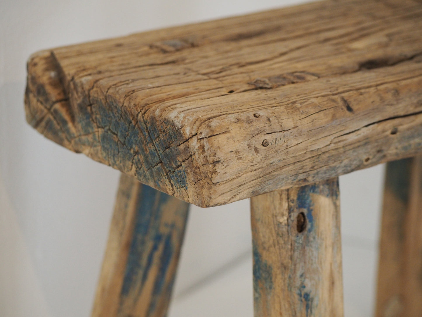 Antique Vintage Small Elm Rustic Wooden Farmhouse Stool / Milking Stool