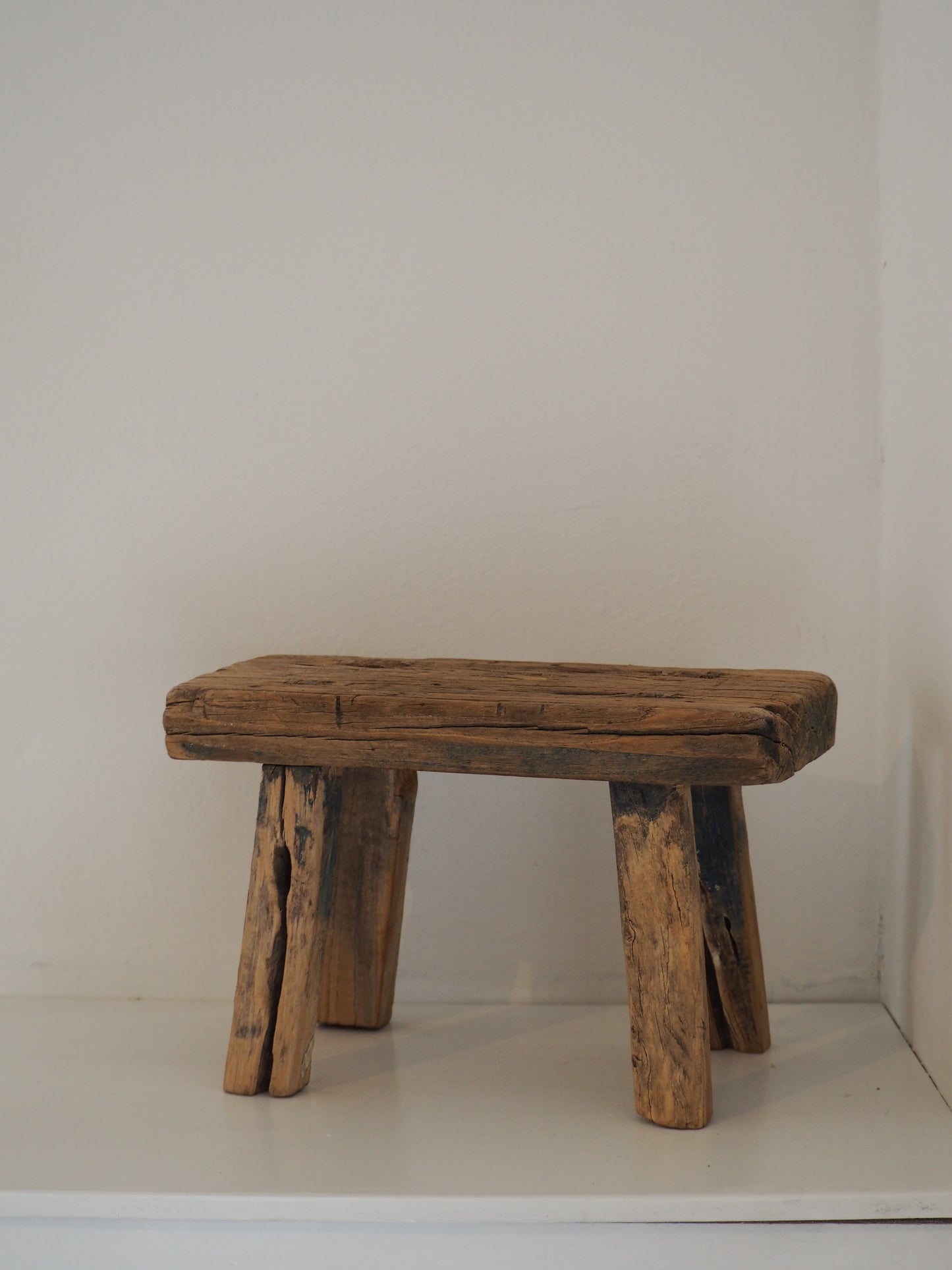 Antique Vintage Small Elm Rustic Wooden Farmhouse Stool / Milking Stool