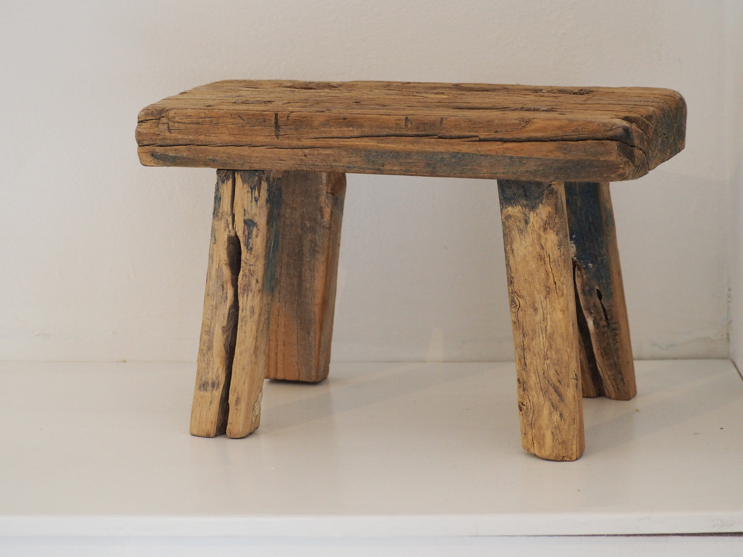 Antique Vintage Small Elm Rustic Wooden Farmhouse Stool / Milking Stool