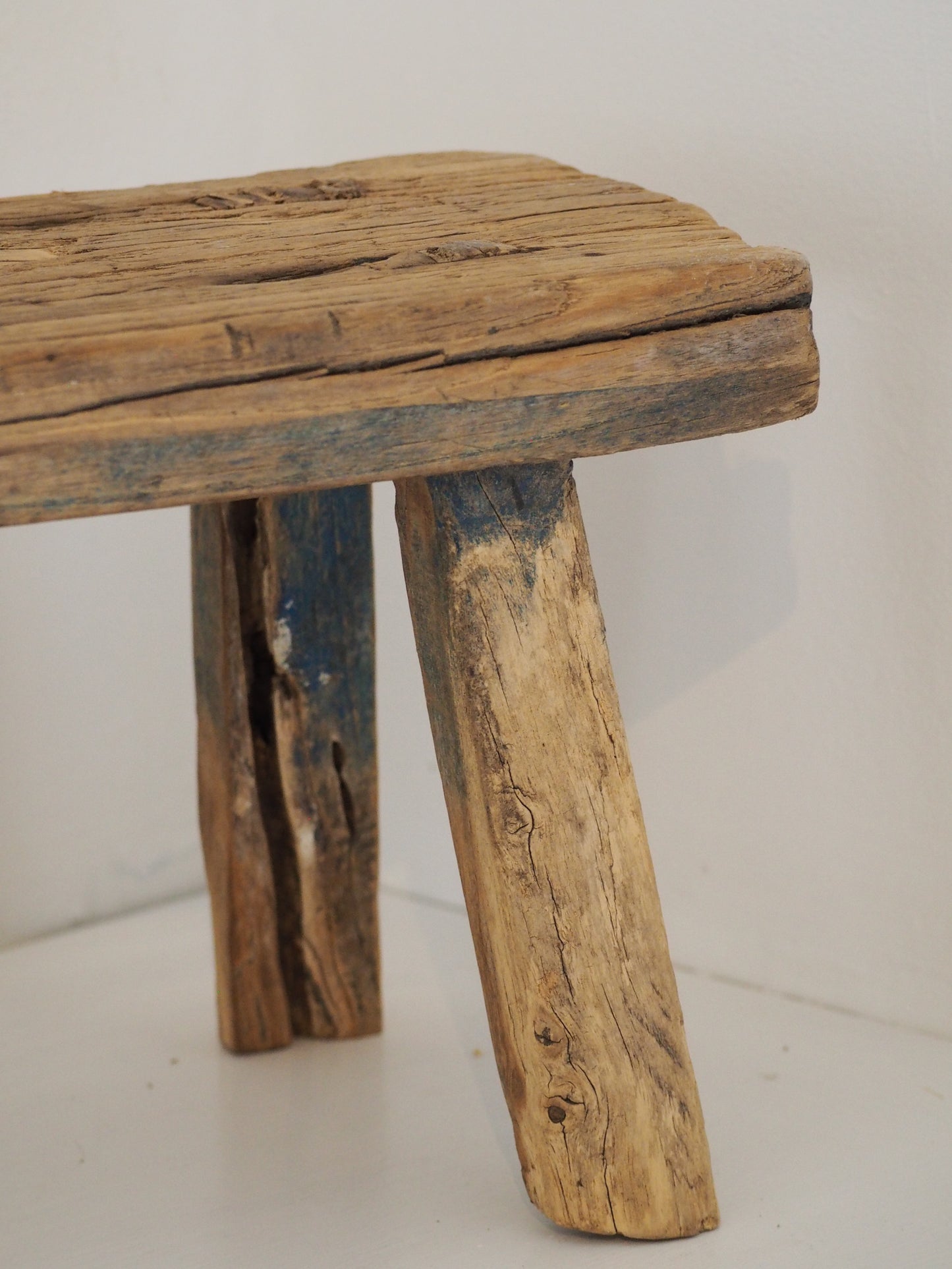 Antique Vintage Small Elm Rustic Wooden Farmhouse Stool / Milking Stool