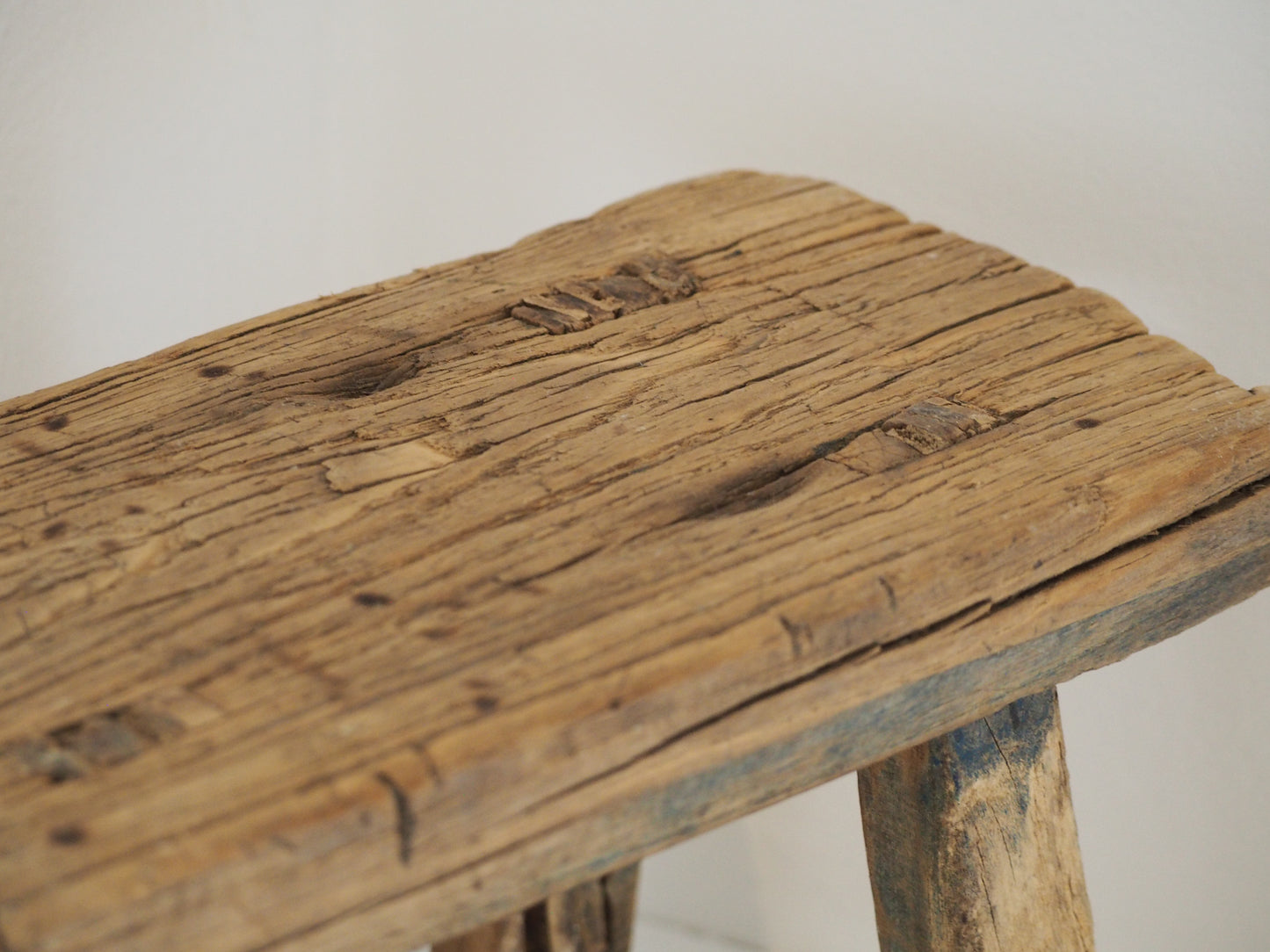 Antique Vintage Small Elm Rustic Wooden Farmhouse Stool / Milking Stool