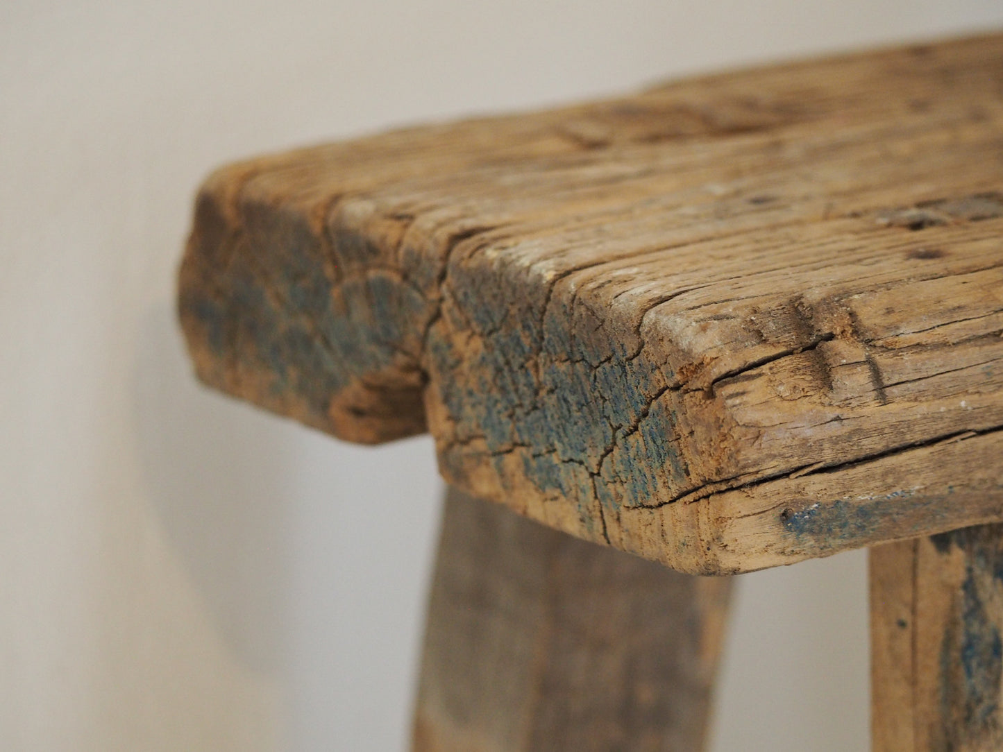 Antique Vintage Small Elm Rustic Wooden Farmhouse Stool / Milking Stool