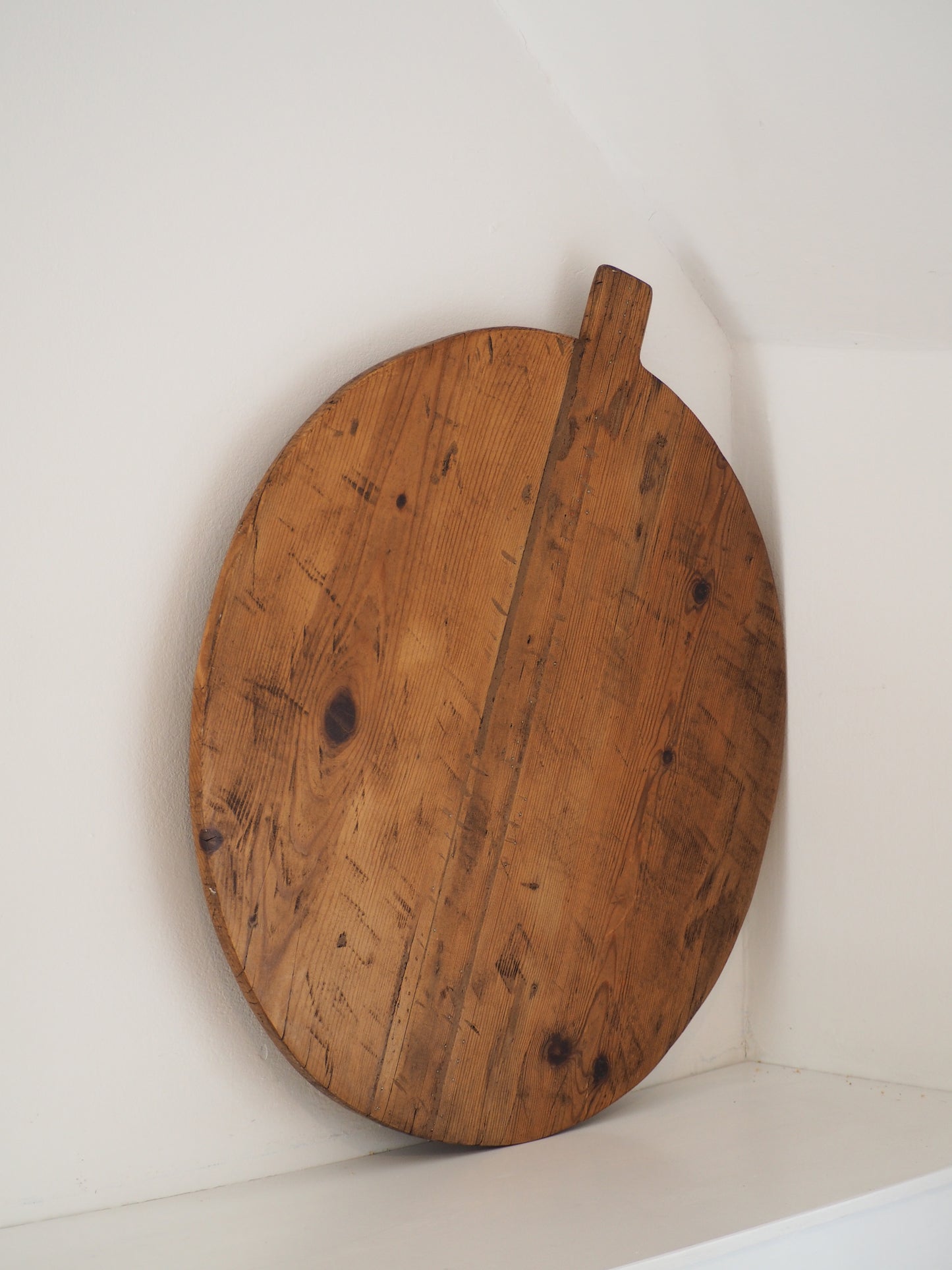 Large Antique Turkish Round Wooden Bread Board / Rustic Charcuterie Serving Plate