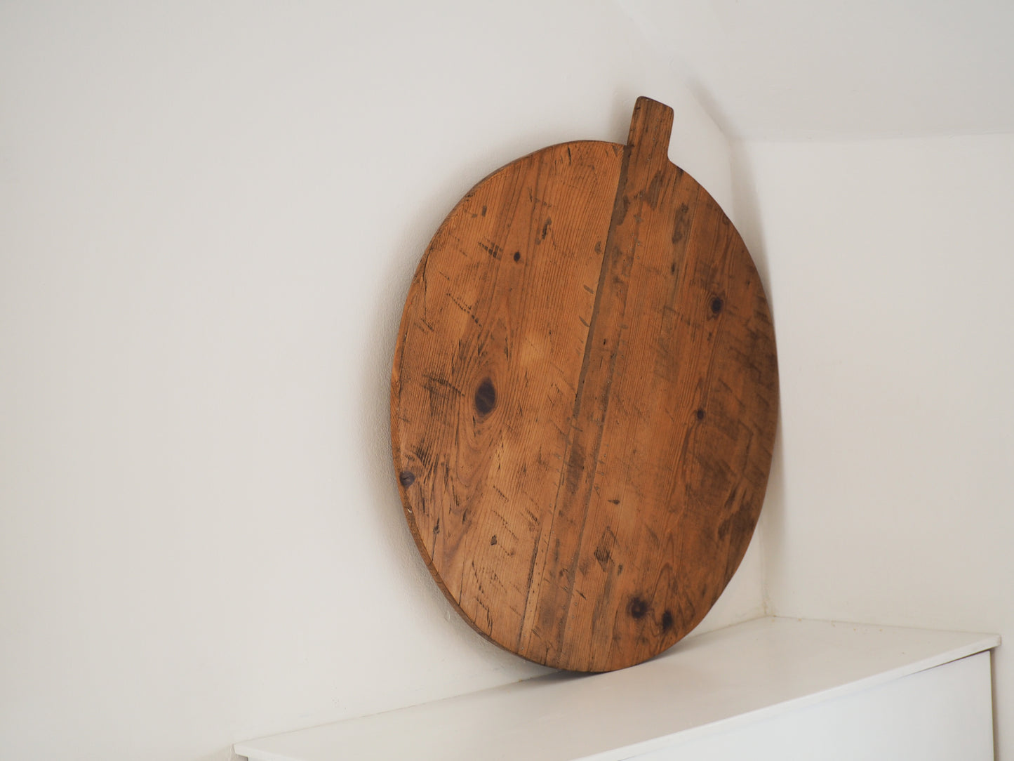 Large Antique Turkish Round Wooden Bread Board / Rustic Charcuterie Serving Plate