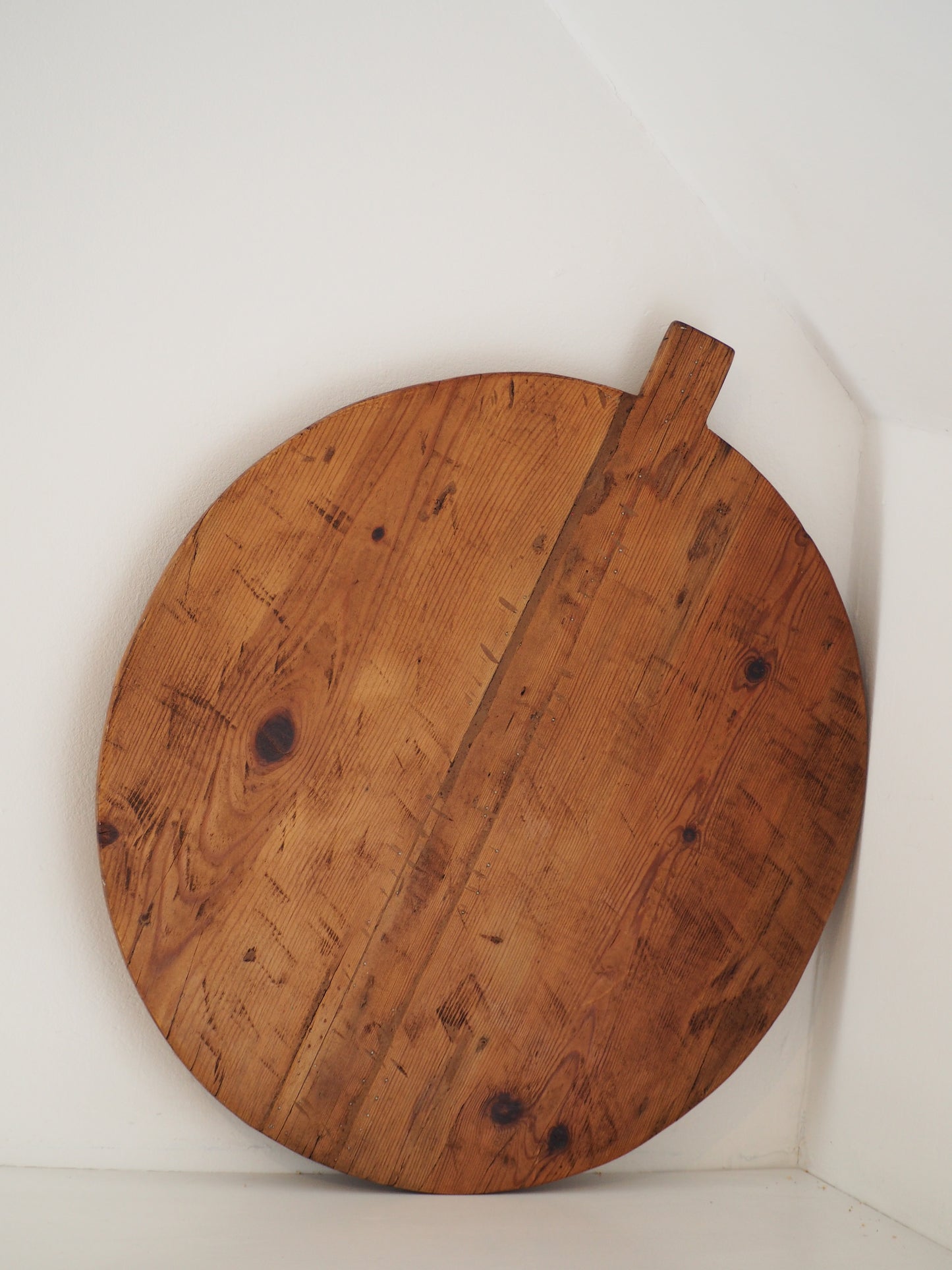 Large Antique Turkish Round Wooden Bread Board / Rustic Charcuterie Serving Plate