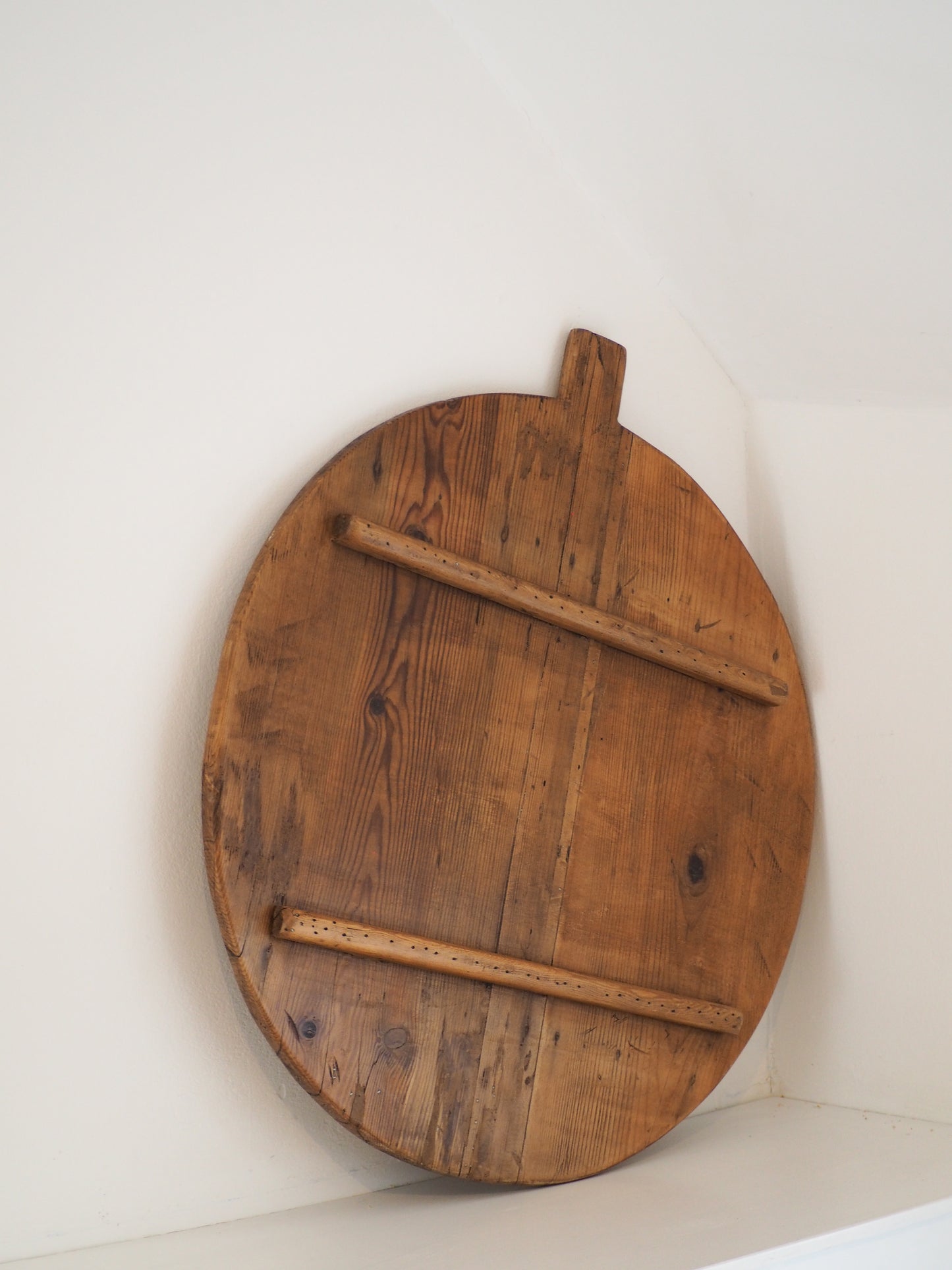 Large Antique Turkish Round Wooden Bread Board / Rustic Charcuterie Serving Plate