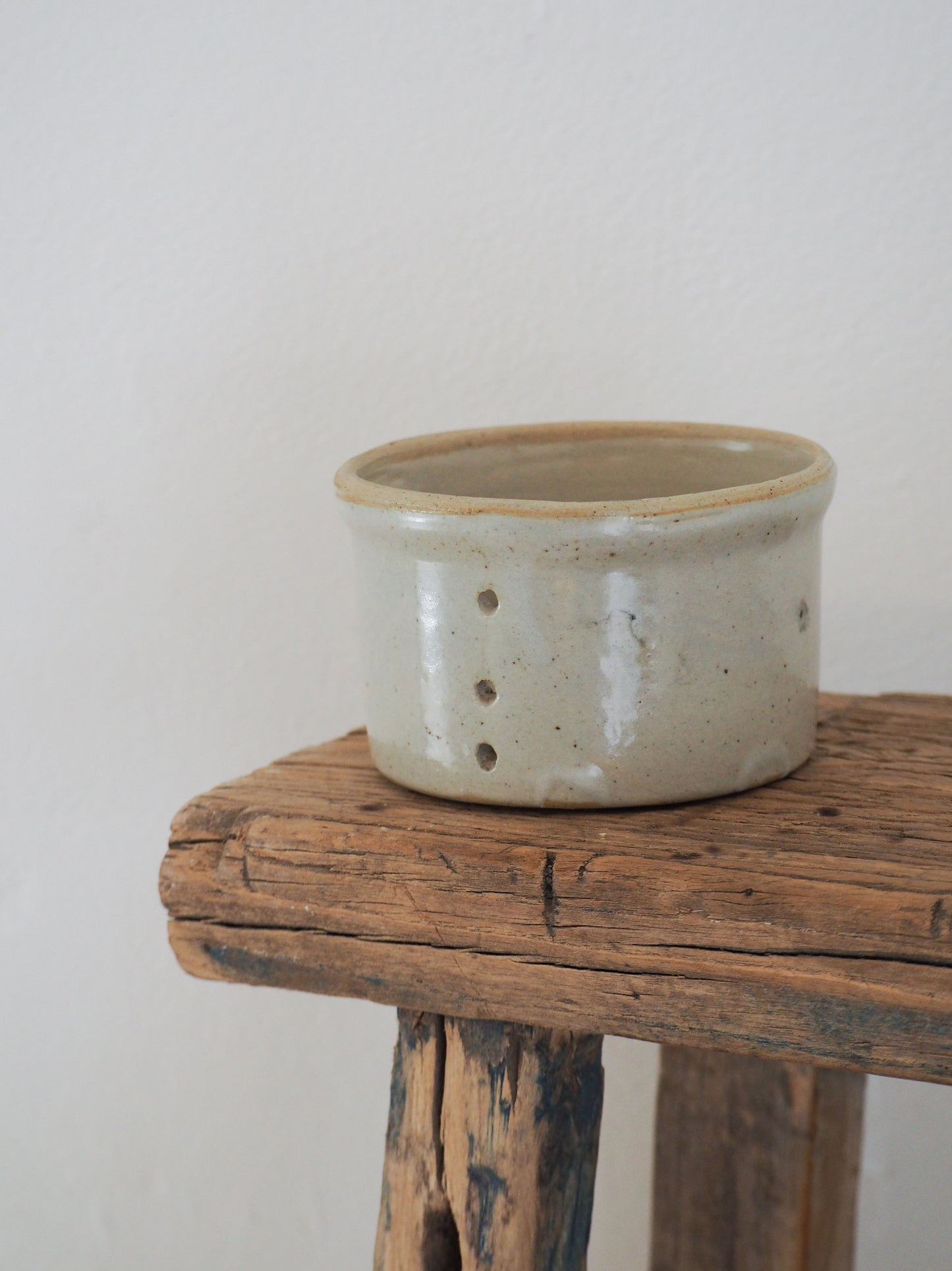 Small Vintage / Antique Rustic French Cream Stoneware Cheese Mould / Kitchen Storage Jar