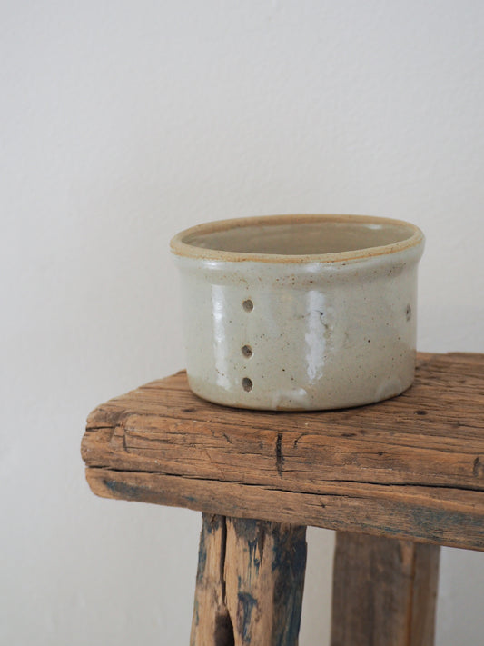 Small Vintage / Antique Rustic French Cream Stoneware Cheese Mould / Kitchen Storage Jar