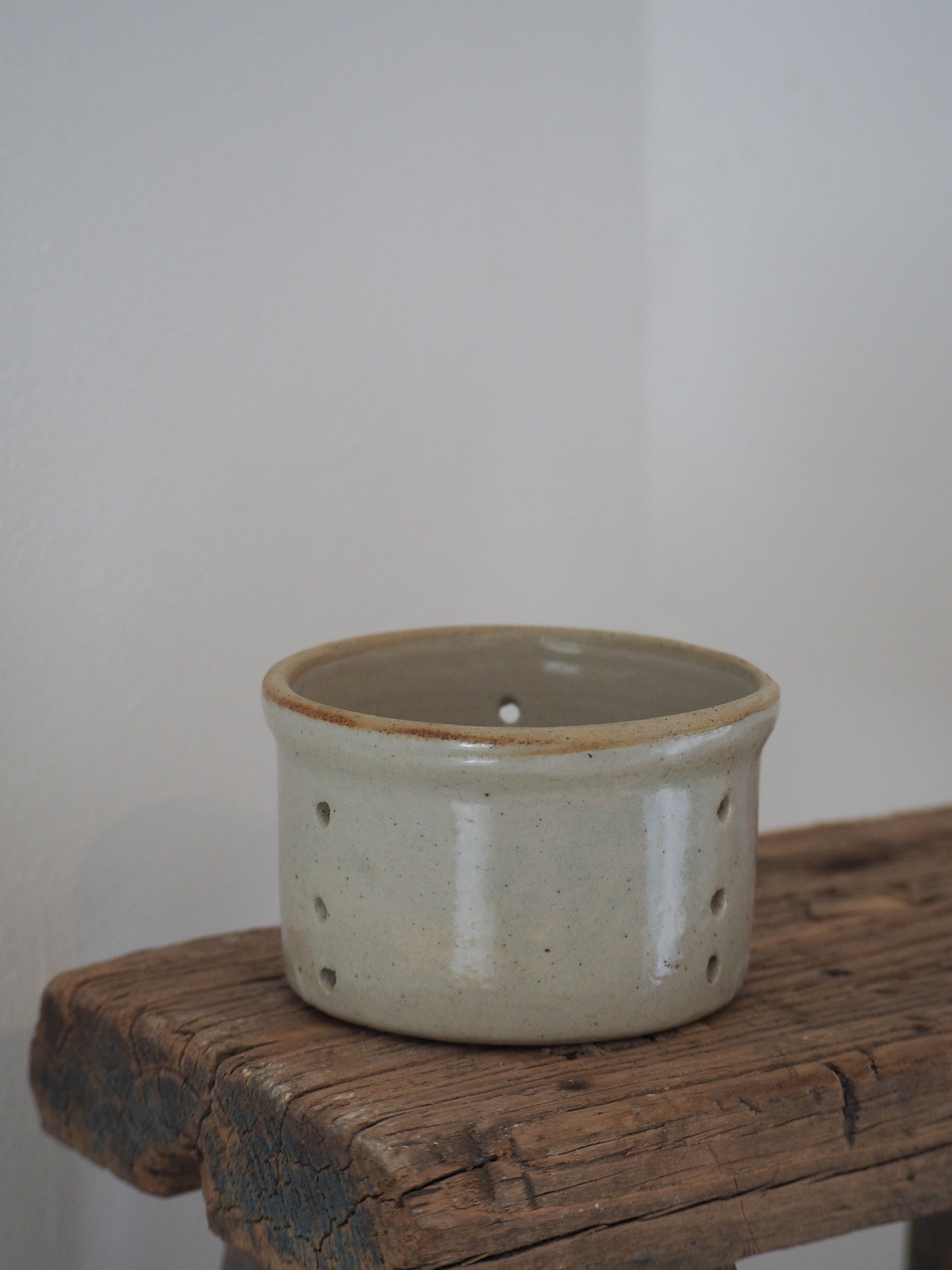 Small Vintage / Antique Rustic French Cream Stoneware Cheese Mould / Kitchen Storage Jar