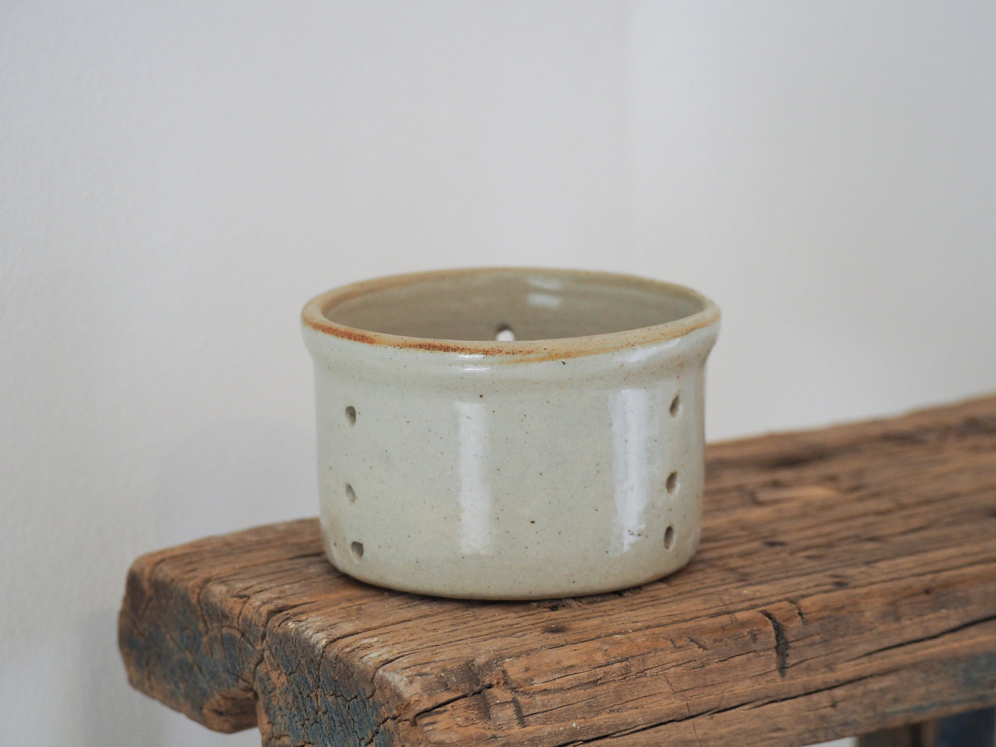 Small Vintage / Antique Rustic French Cream Stoneware Cheese Mould / Kitchen Storage Jar