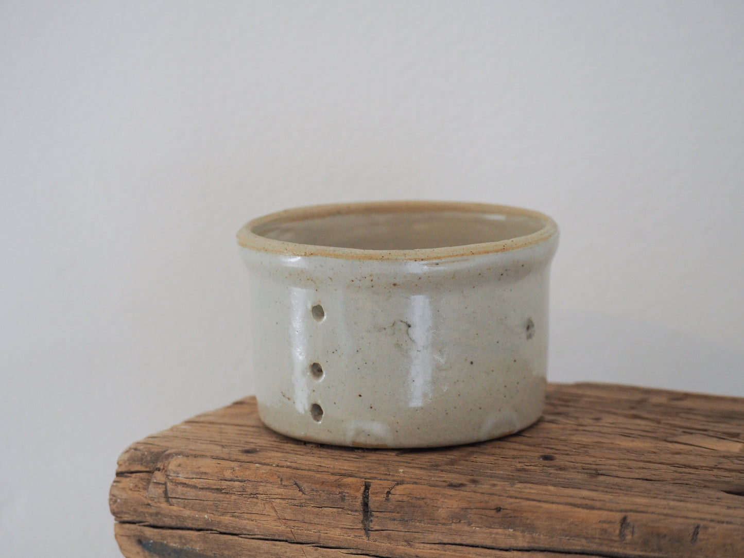 Small Vintage / Antique Rustic French Cream Stoneware Cheese Mould / Kitchen Storage Jar