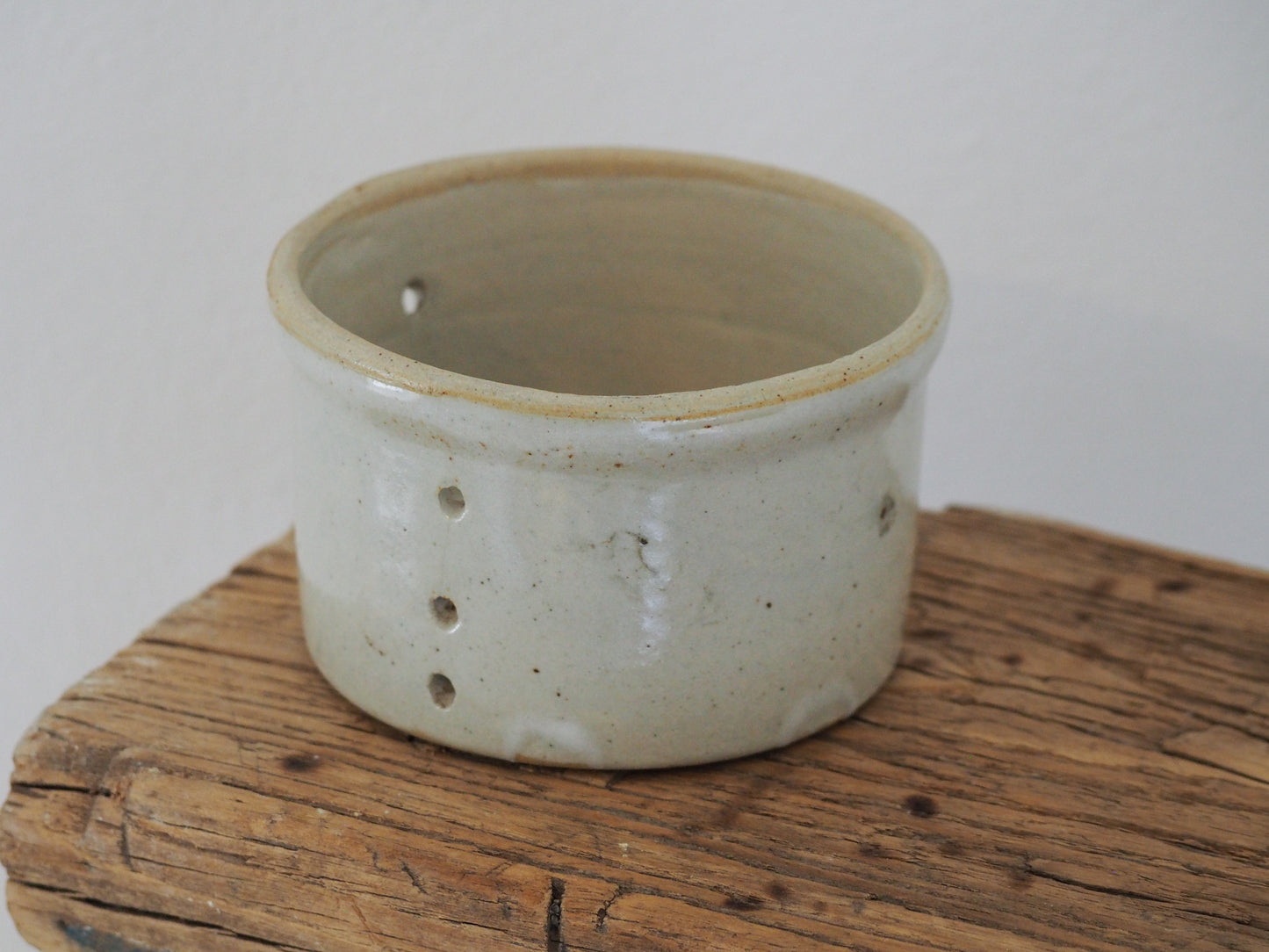 Small Vintage / Antique Rustic French Cream Stoneware Cheese Mould / Kitchen Storage Jar
