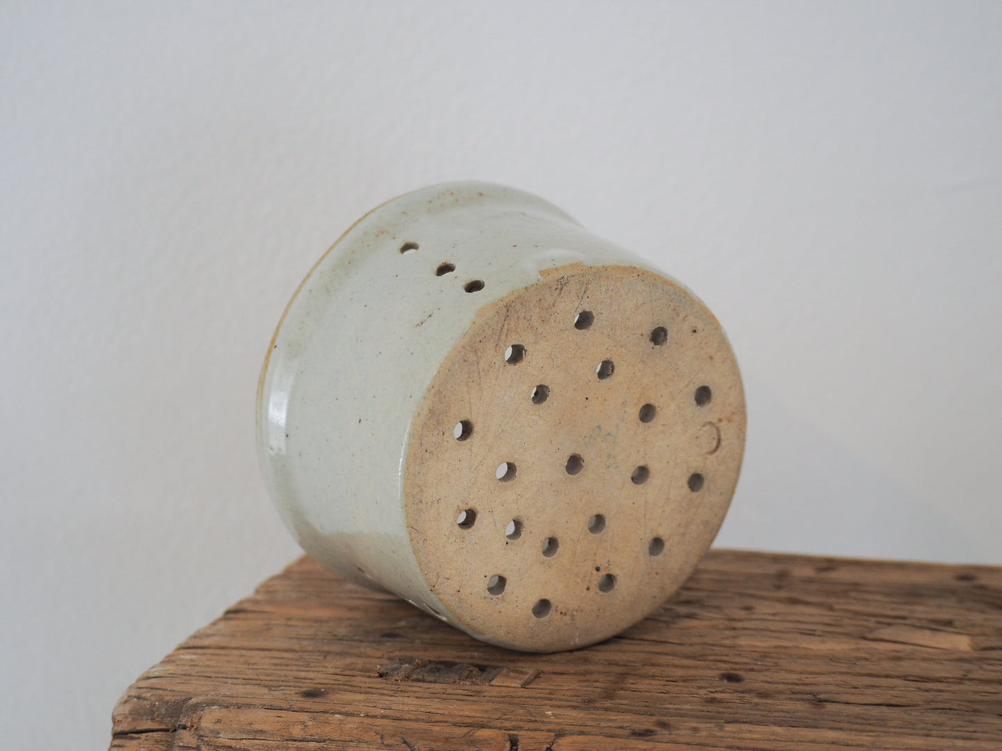 Small Vintage / Antique Rustic French Cream Stoneware Cheese Mould / Kitchen Storage Jar