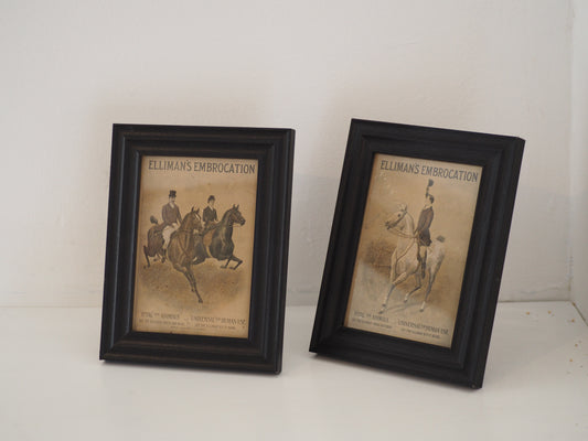 Pair of Vintage Elliman's Embrocation Advertising Prints in Black Frame