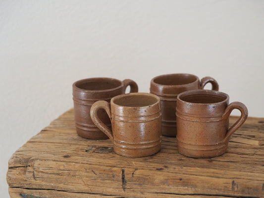 Antique Vintage Set of 4 Miniature French Brown Ceramic Pots / Small Confit Pot