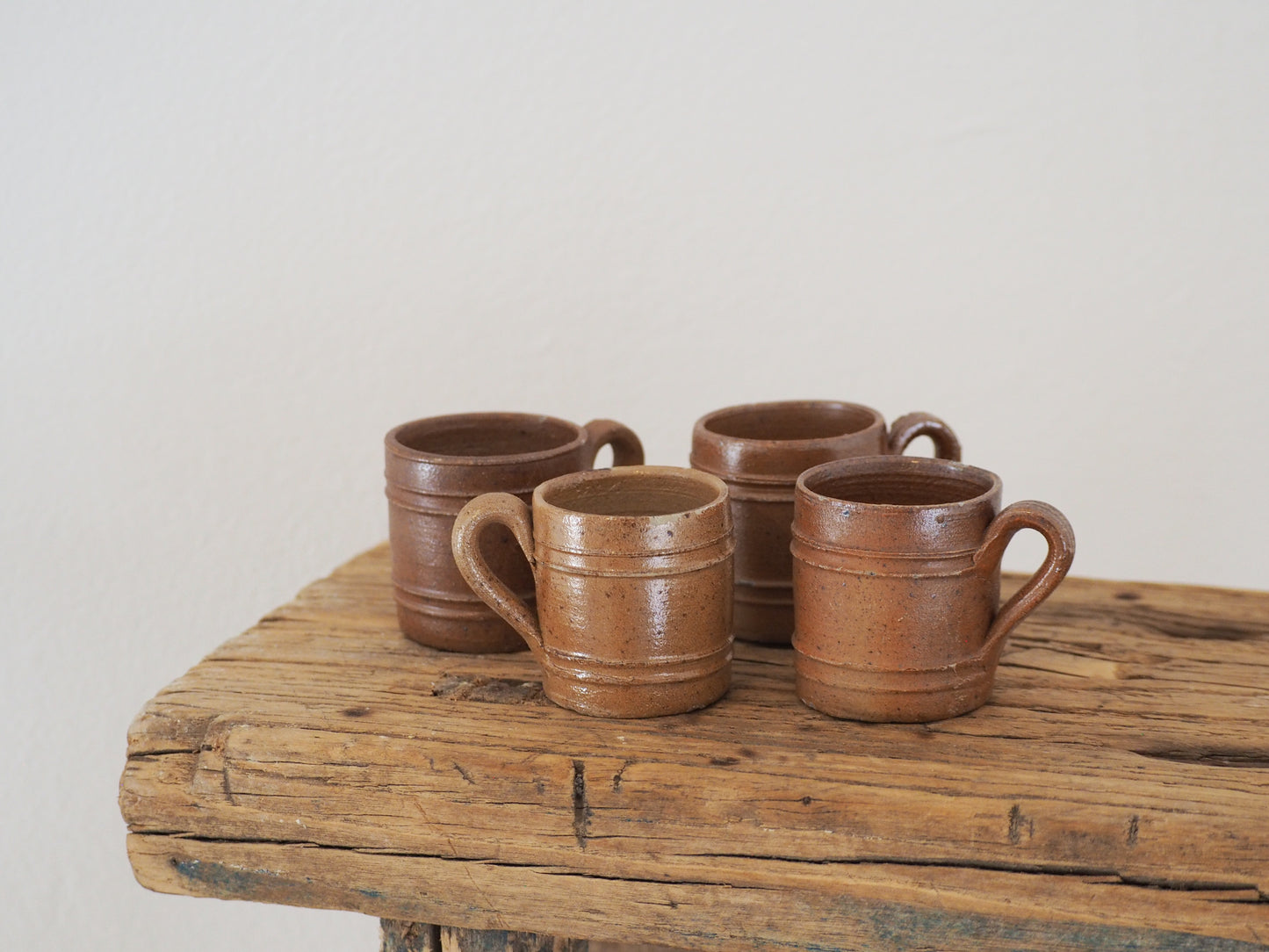 Antique Vintage Set of 4 Miniature French Brown Ceramic Pots / Small Confit Pot