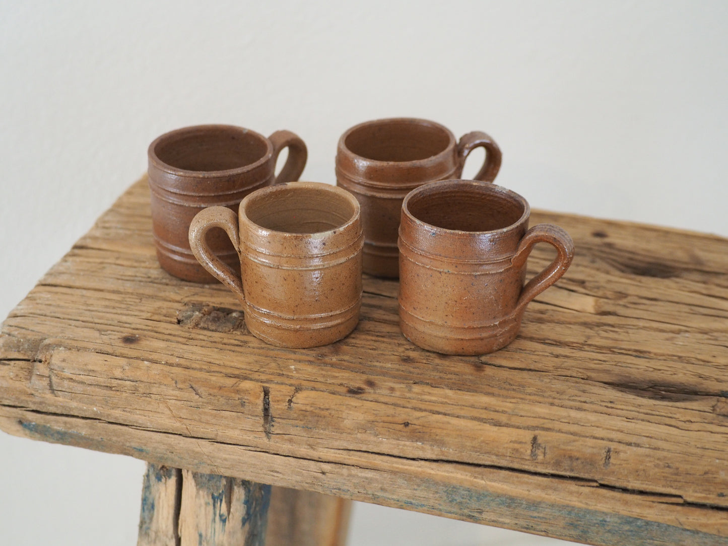 Antique Vintage Set of 4 Miniature French Brown Ceramic Pots / Small Confit Pot