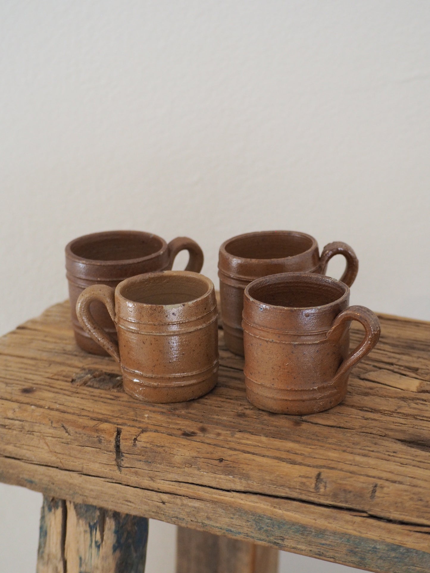 Antique Vintage Set of 4 Miniature French Brown Ceramic Pots / Small Confit Pot