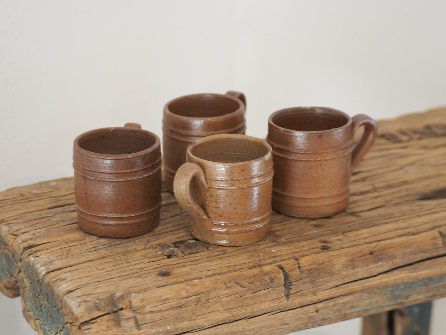 Antique Vintage Set of 4 Miniature French Brown Ceramic Pots / Small Confit Pot