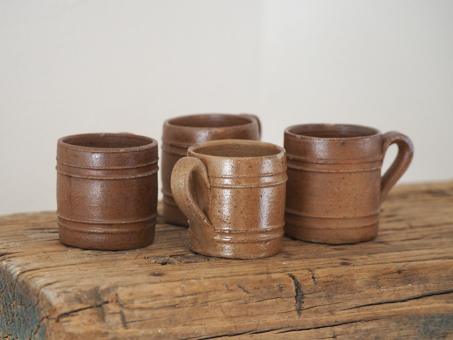 Antique Vintage Set of 4 Miniature French Brown Ceramic Pots / Small Confit Pot