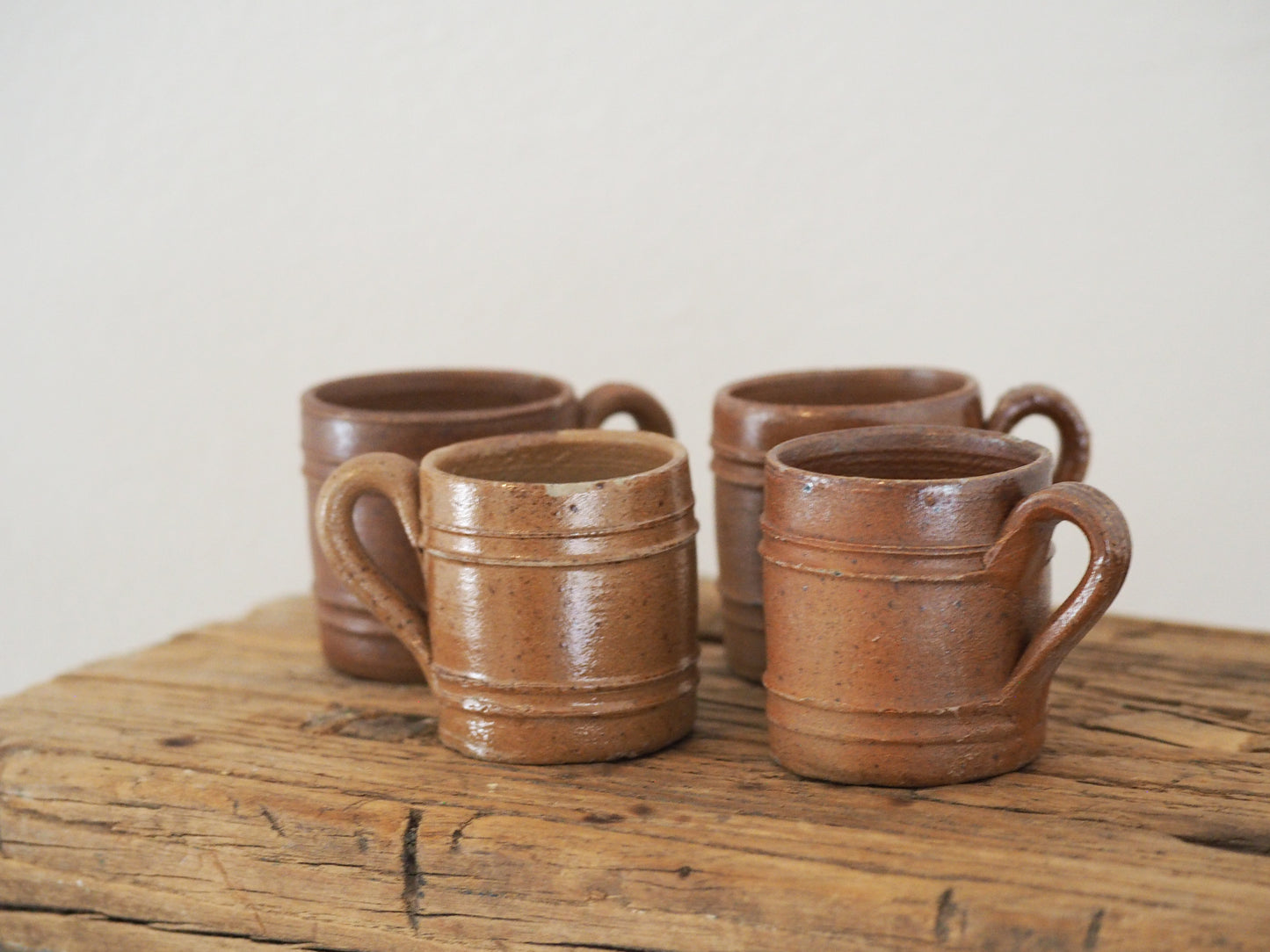 Antique Vintage Set of 4 Miniature French Brown Ceramic Pots / Small Confit Pot