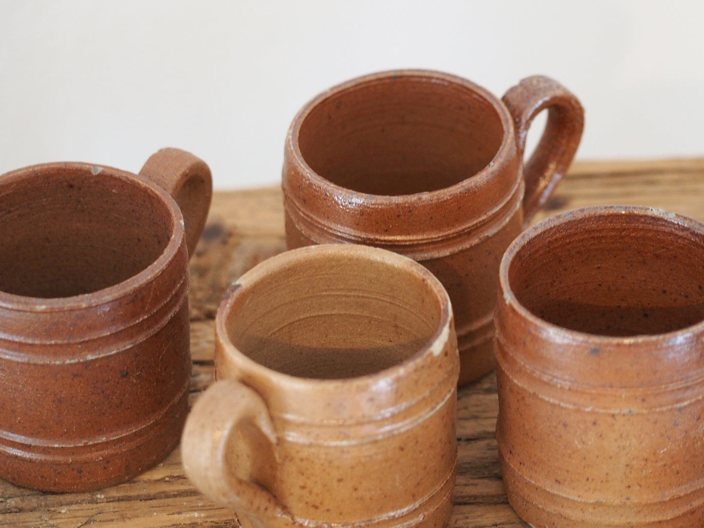 Antique Vintage Set of 4 Miniature French Brown Ceramic Pots / Small Confit Pot