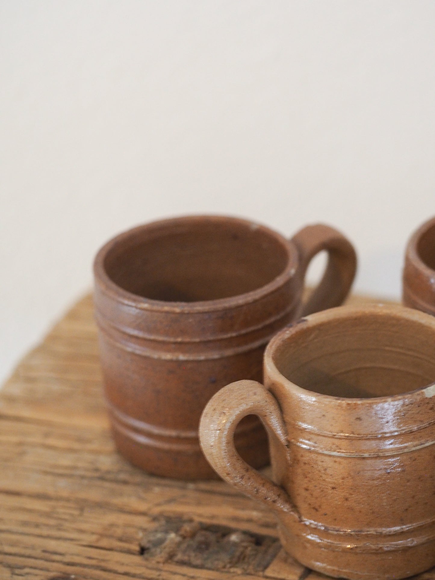Antique Vintage Set of 4 Miniature French Brown Ceramic Pots / Small Confit Pot