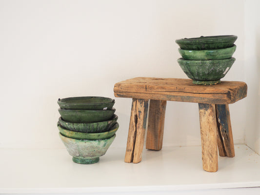 Vintage Moroccan Tamegroute Green Glazed Ceramic Bowl - Handmade Moroccan Serving Dish (Sold Individually)
