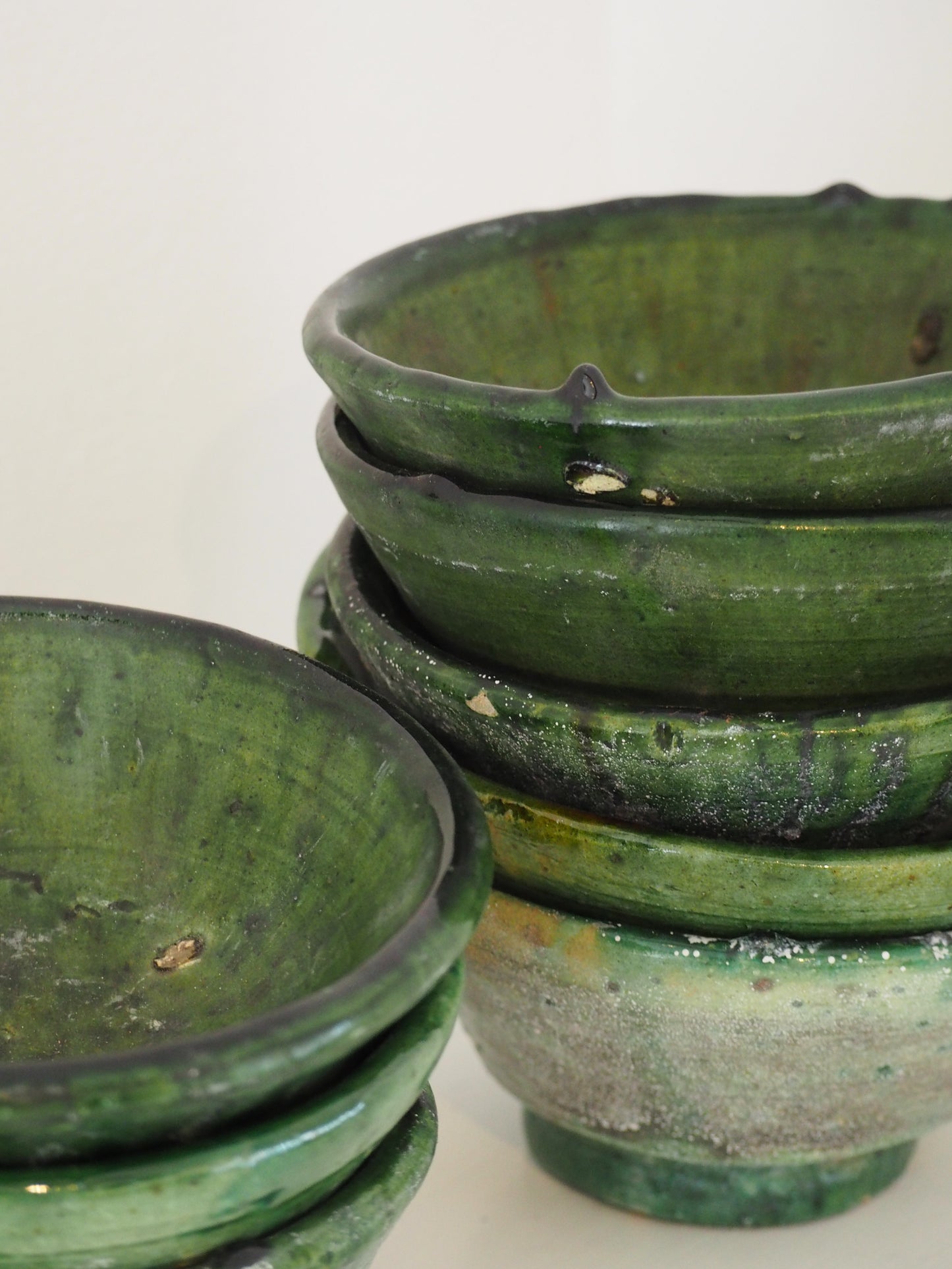 Vintage Moroccan Tamegroute Green Glazed Ceramic Bowl - Handmade Moroccan Serving Dish (Sold Individually)