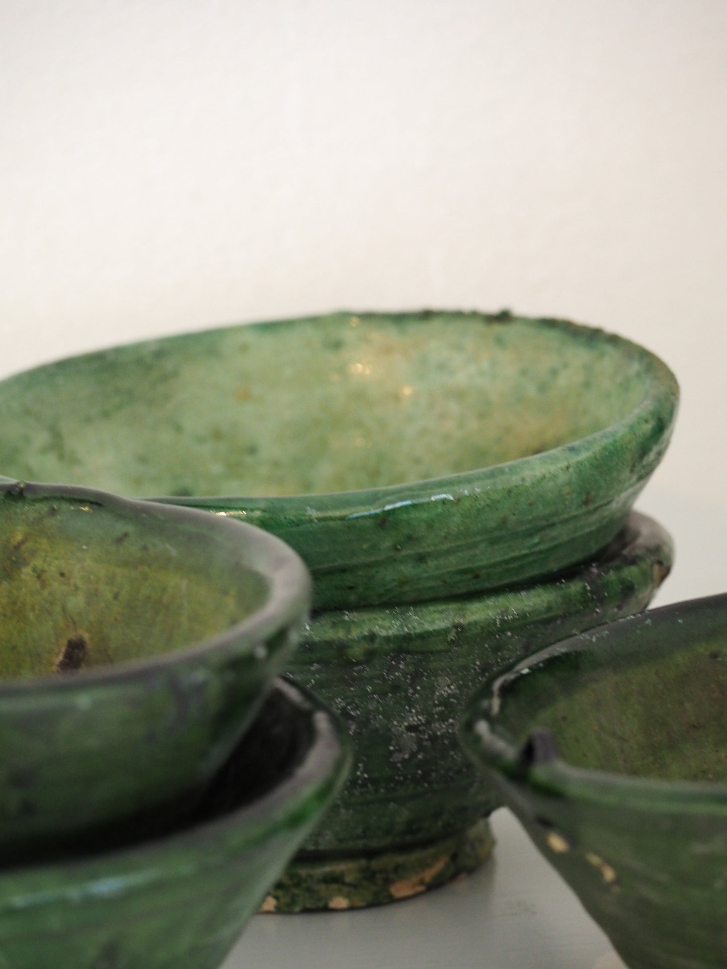 Vintage Moroccan Tamegroute Green Glazed Ceramic Bowl - Handmade Moroccan Serving Dish (Sold Individually)