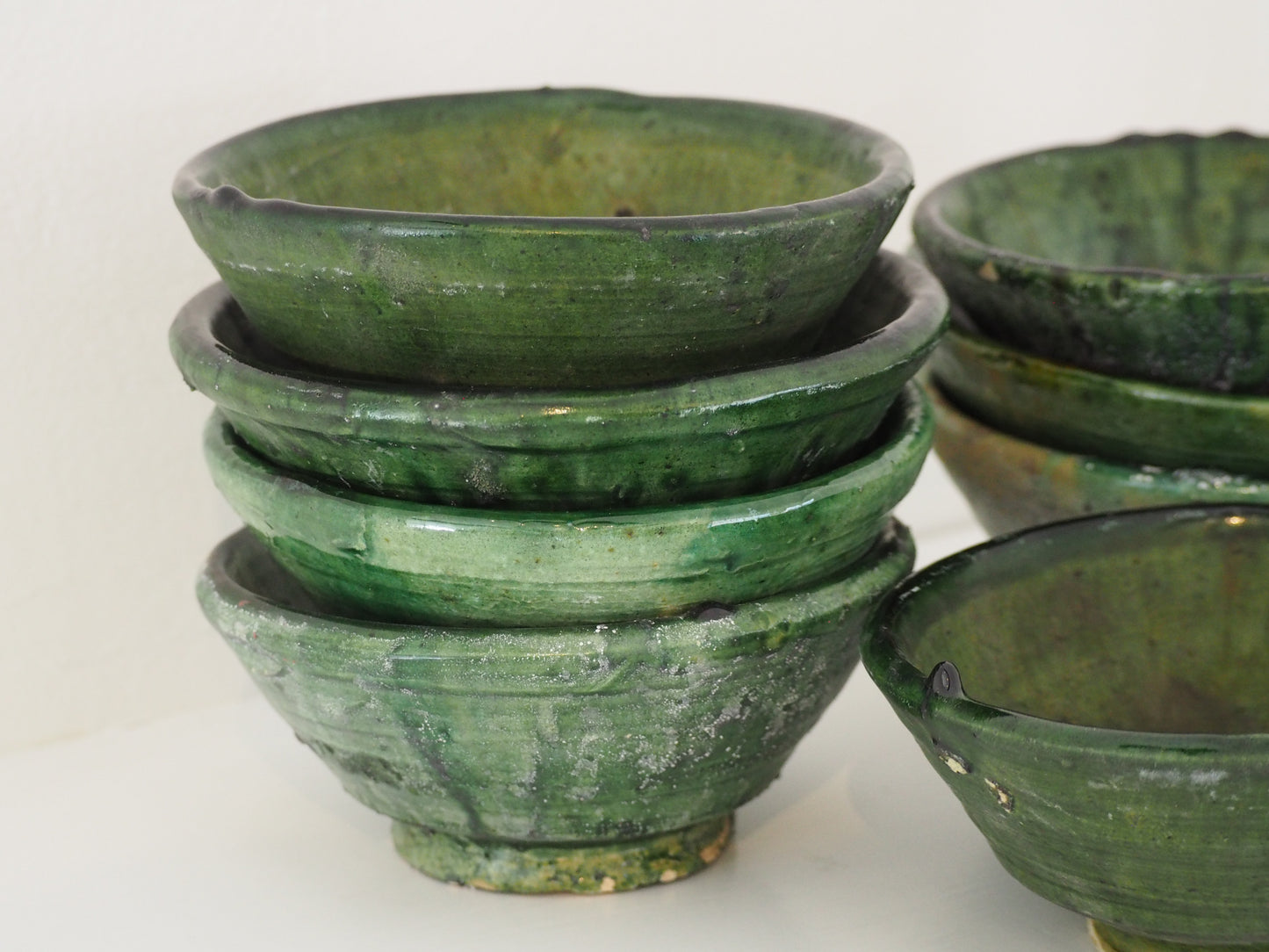 Vintage Moroccan Tamegroute Green Glazed Ceramic Bowl - Handmade Moroccan Serving Dish (Sold Individually)