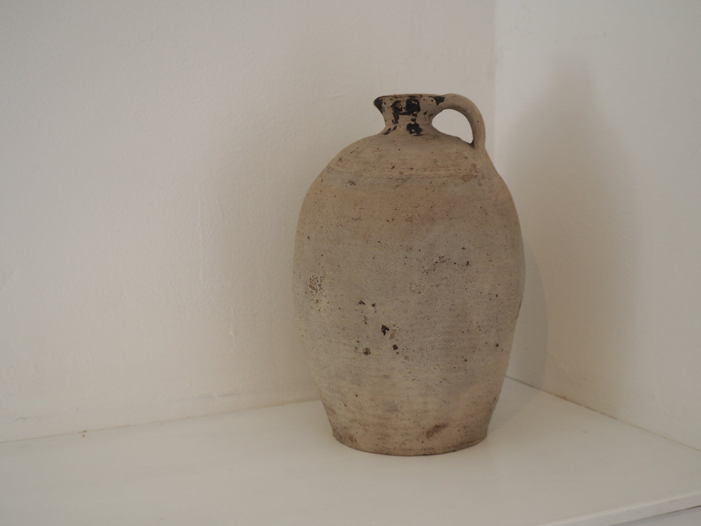Antique Vintage French Handmade Oil Pot with Handle / Rustic Kitchen Storage Jar