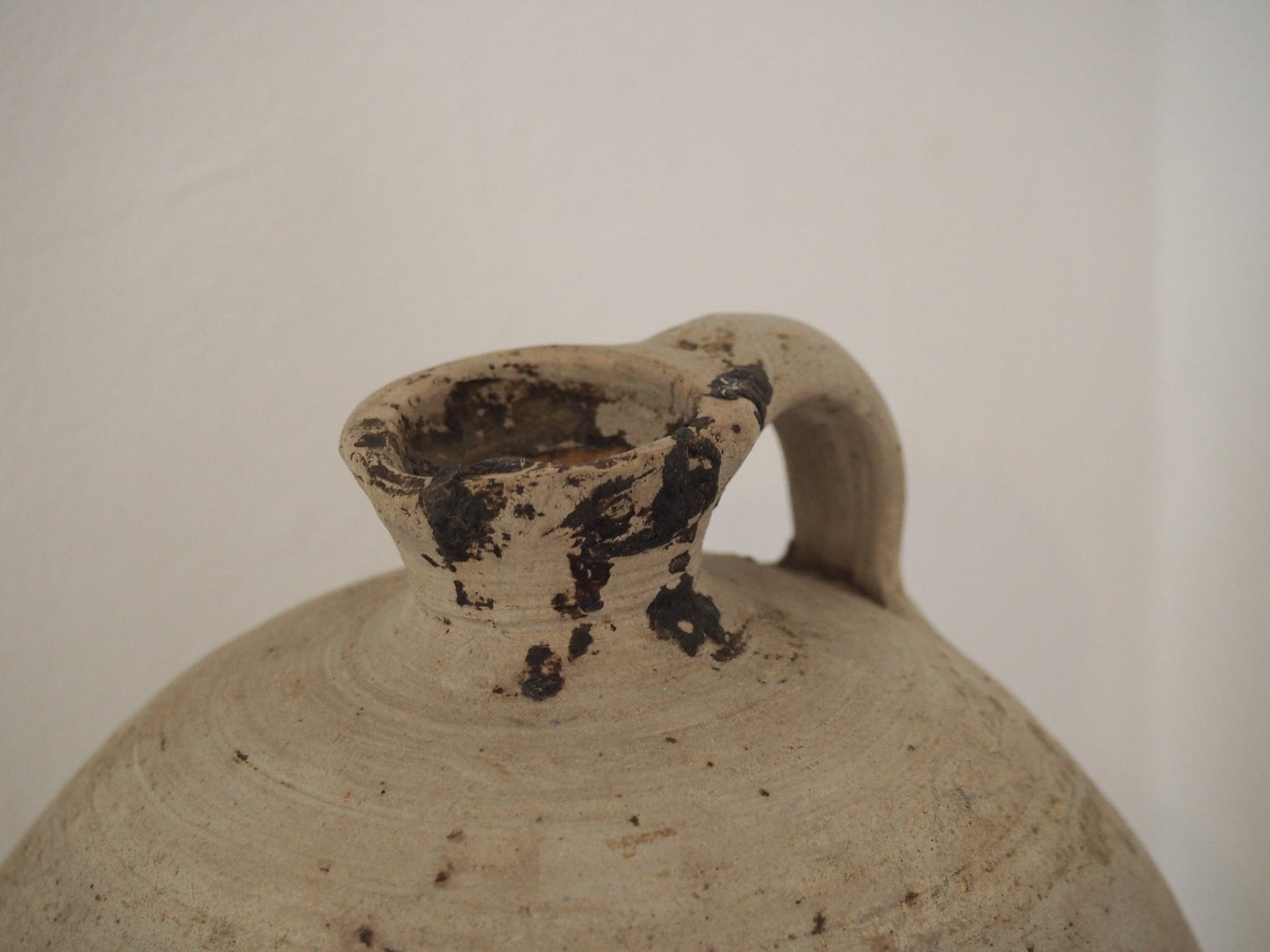 Antique Vintage French Handmade Oil Pot with Handle / Rustic Kitchen Storage Jar