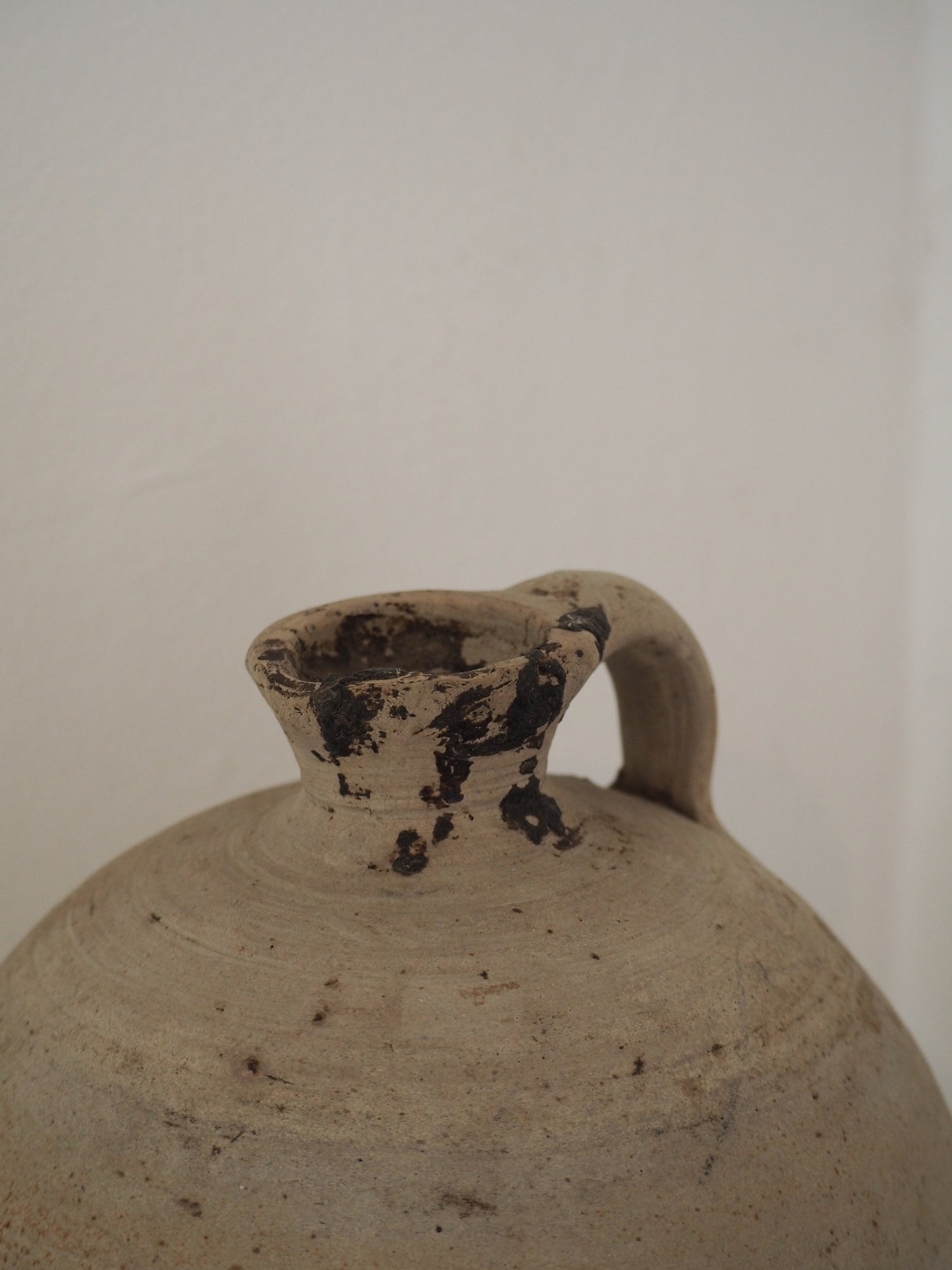 Antique Vintage French Handmade Oil Pot with Handle / Rustic Kitchen Storage Jar