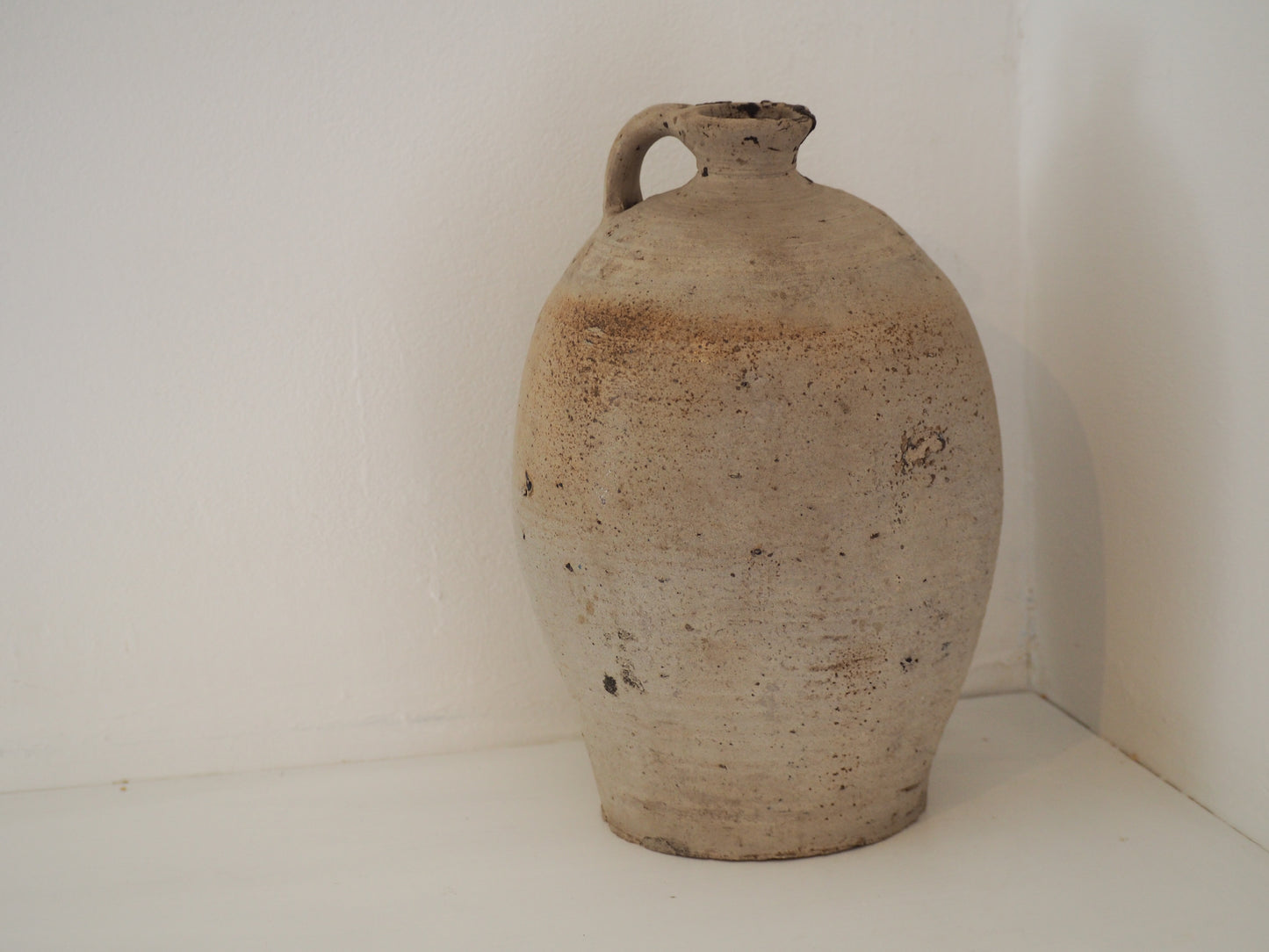 Antique Vintage French Handmade Oil Pot with Handle / Rustic Kitchen Storage Jar