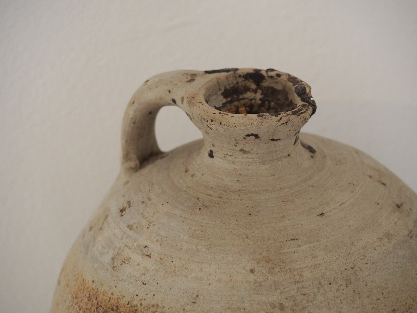 Antique Vintage French Handmade Oil Pot with Handle / Rustic Kitchen Storage Jar