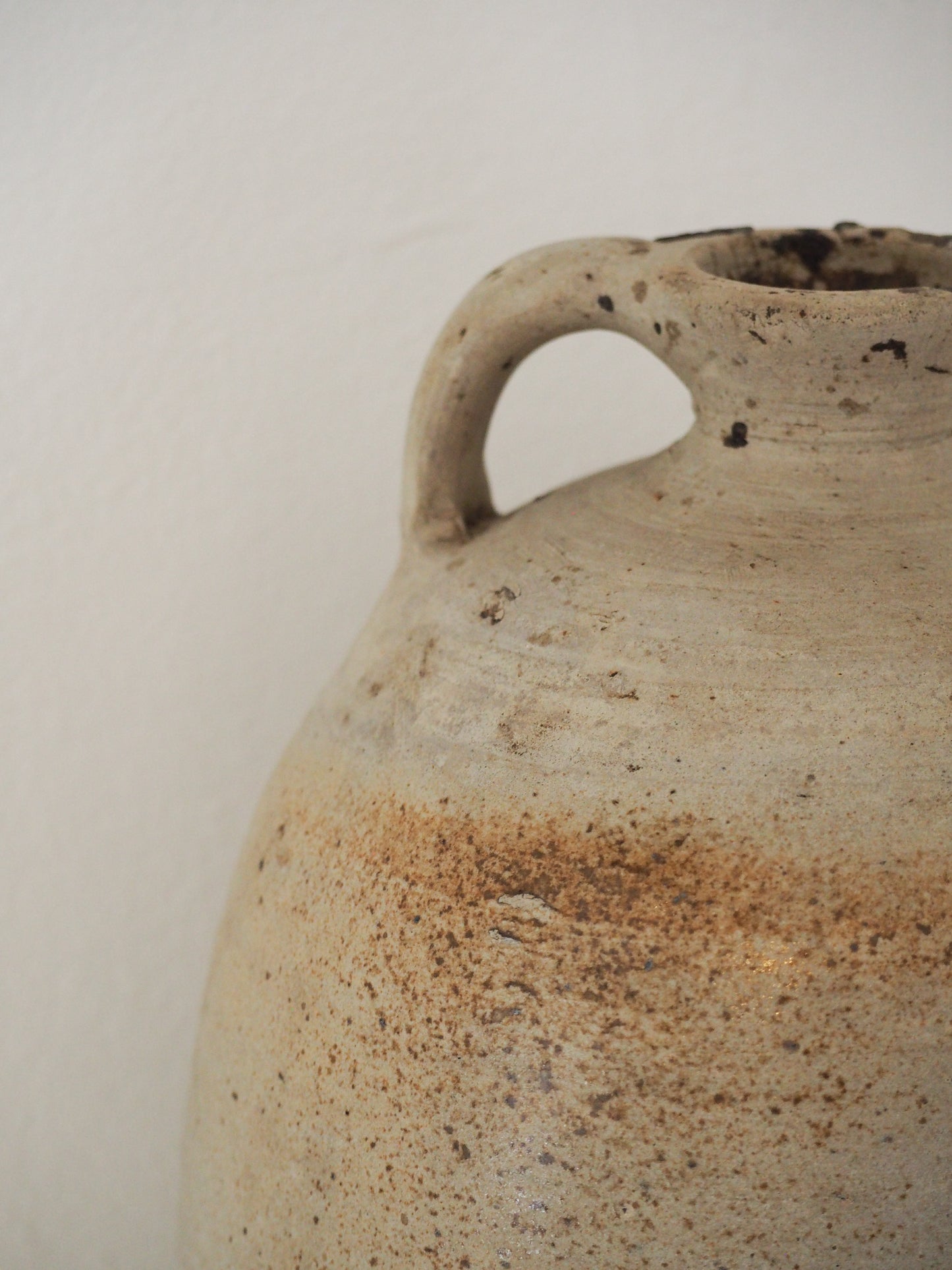 Antique Vintage French Handmade Oil Pot with Handle / Rustic Kitchen Storage Jar