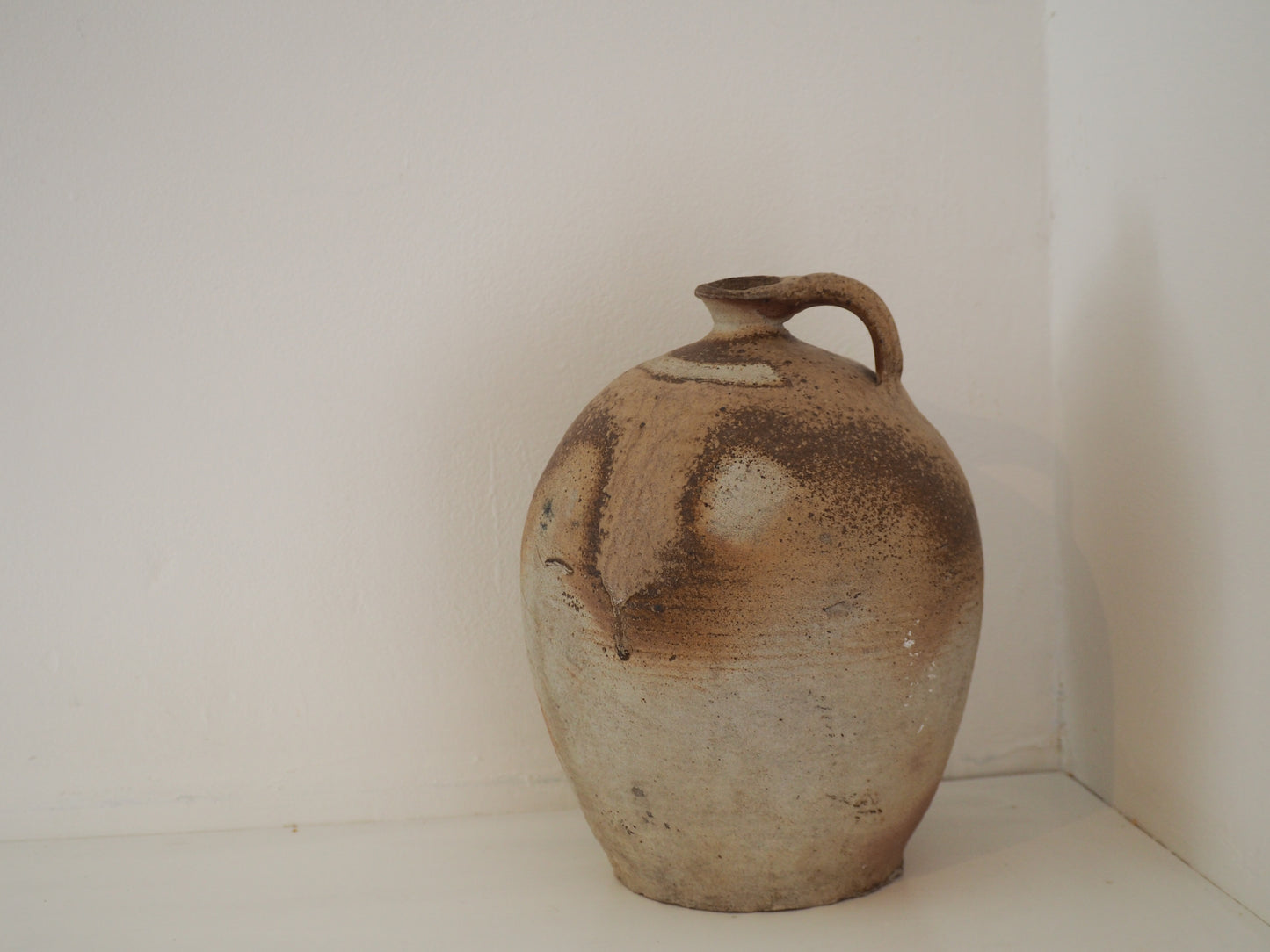 Antique Vintage French Handmade Oil Pot with Handle / Rustic Kitchen Storage Jar