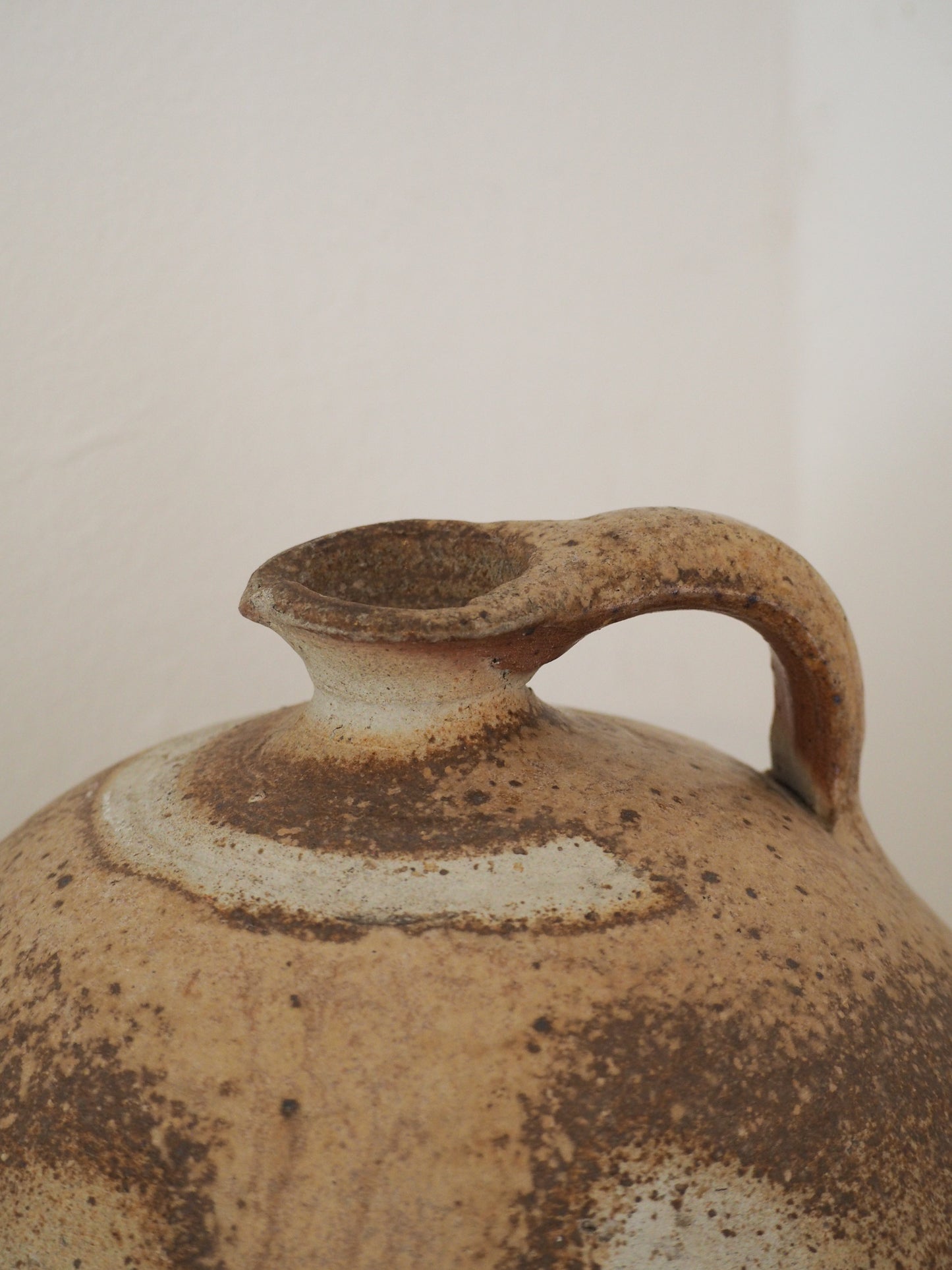 Antique Vintage French Handmade Oil Pot with Handle / Rustic Kitchen Storage Jar