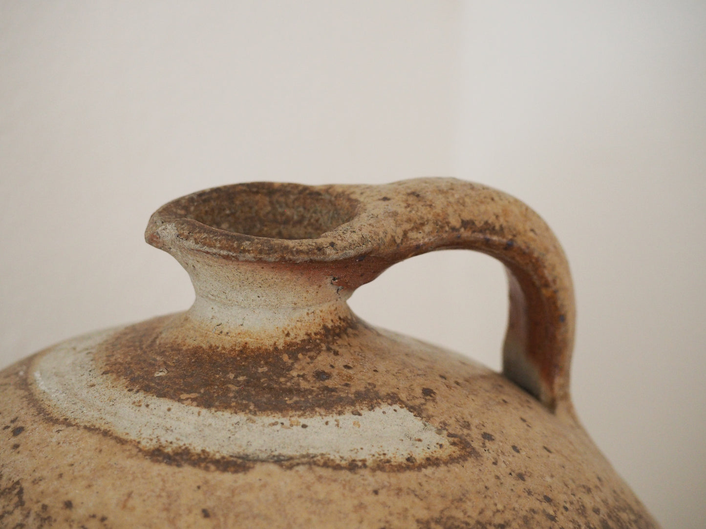Antique Vintage French Handmade Oil Pot with Handle / Rustic Kitchen Storage Jar