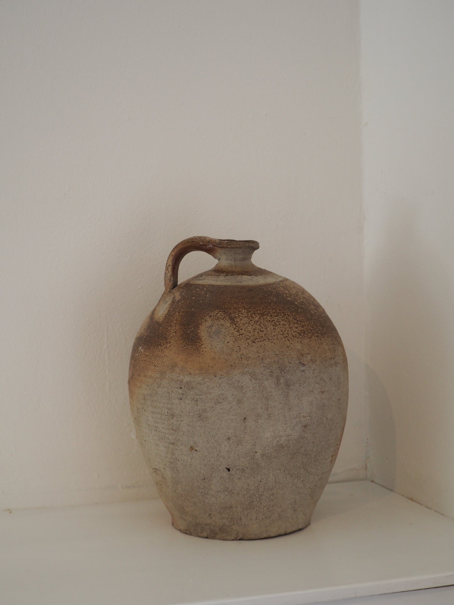Antique Vintage French Handmade Oil Pot with Handle / Rustic Kitchen Storage Jar