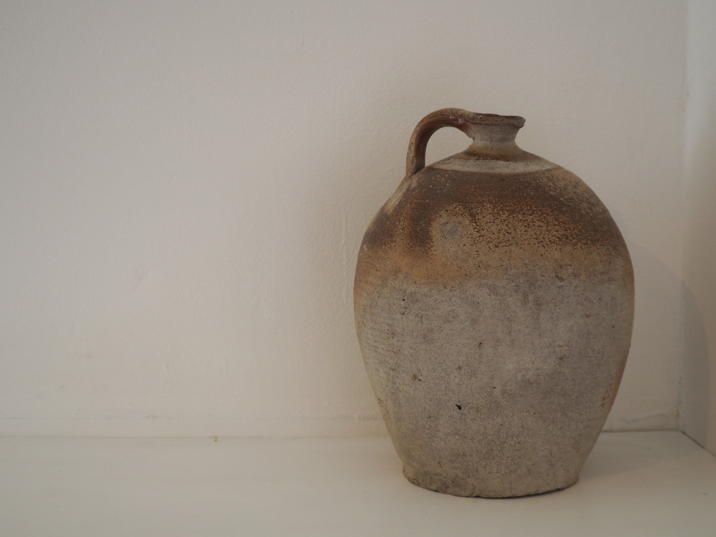 Antique Vintage French Handmade Oil Pot with Handle / Rustic Kitchen Storage Jar