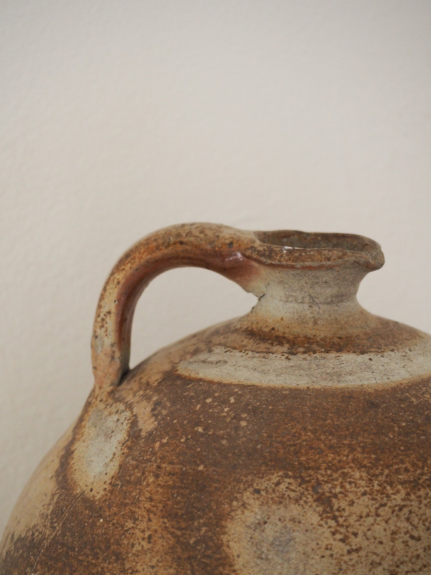 Antique Vintage French Handmade Oil Pot with Handle / Rustic Kitchen Storage Jar